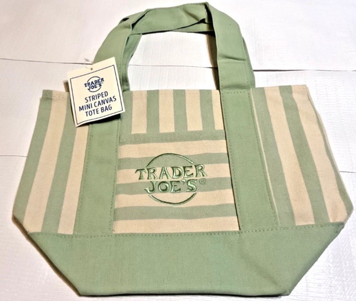 Trader Joe’s Limited Mini Canvas Pastel Striped Tote Bag 2026 Seafoam Green NEW