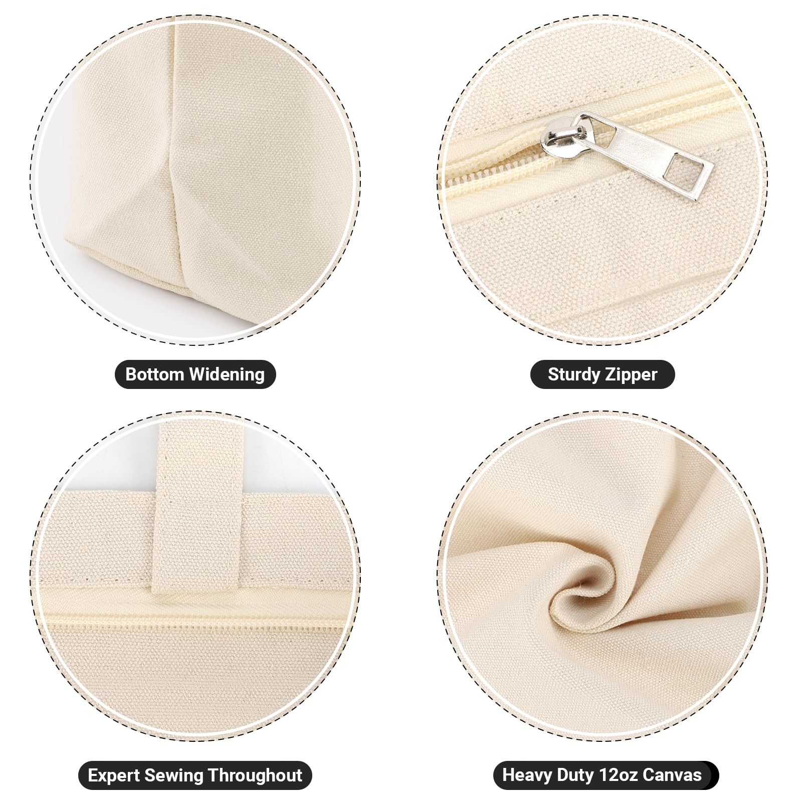 6 Packs Canvas Tote Bag with Zipper, 16×13 inch Reusable Washable Grocery Sho…