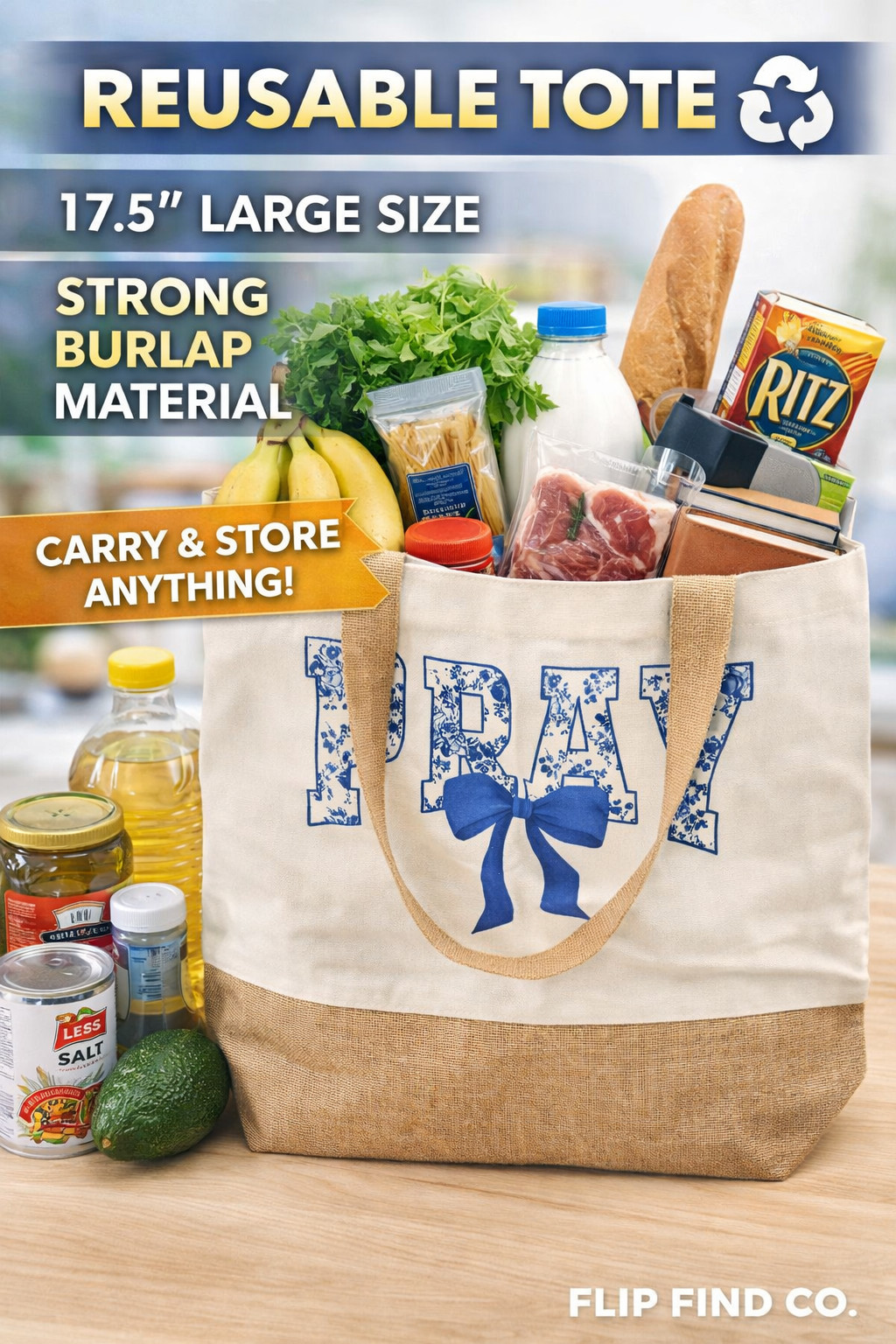 Burlap Tote Bag 17.5” Natural Jute Reusable Shopping Grocery Gift Carry Pray Bag