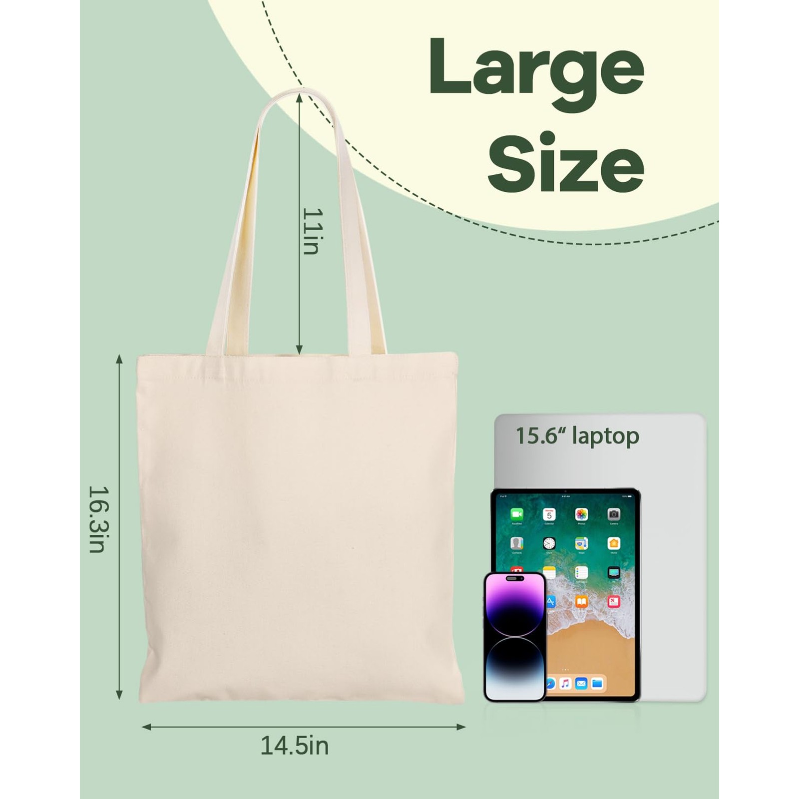 24 Pack Large Canvas Tote Bag Bulk, 14.5×16.3 Inches Blank Tote Bags for DIY Pro