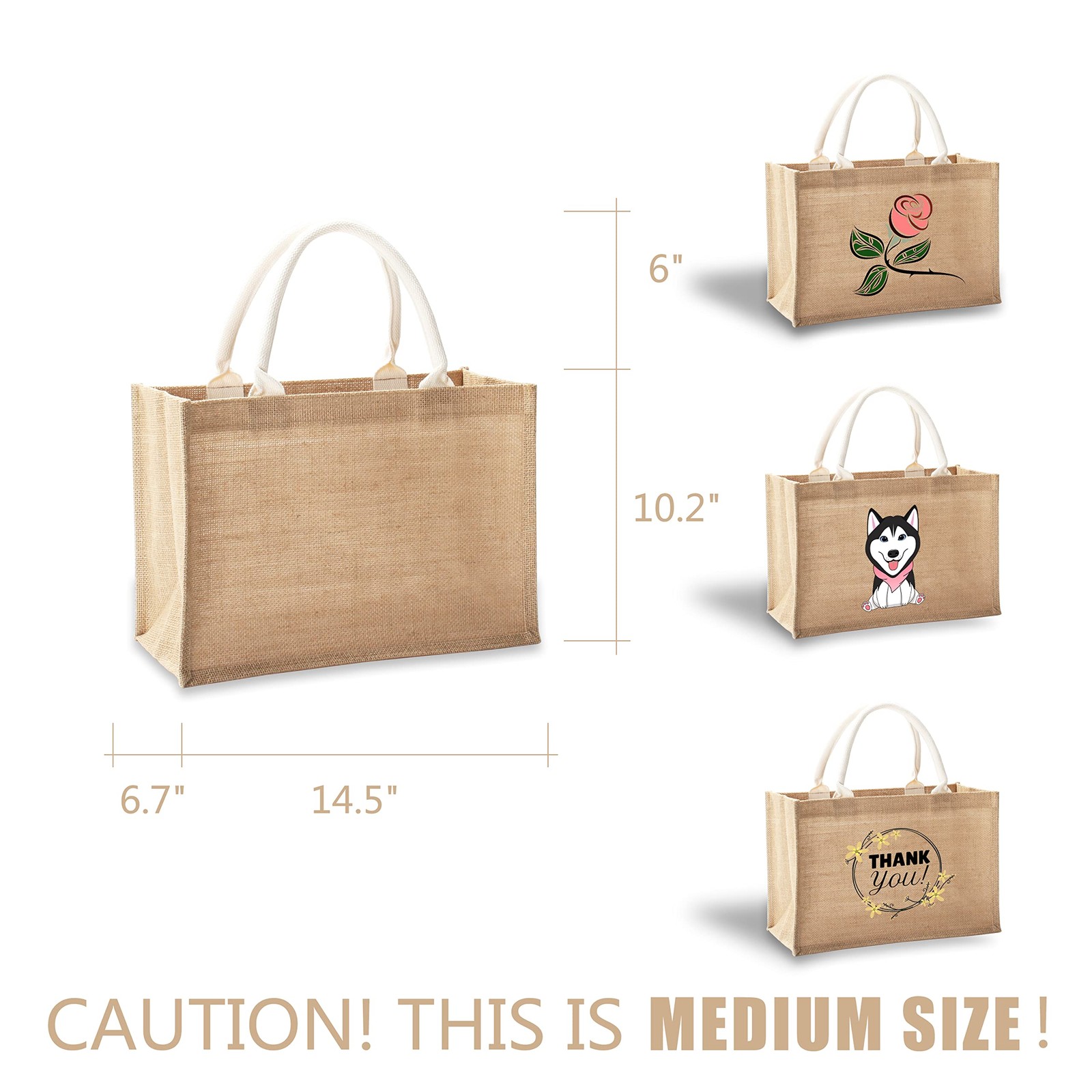 1 PCS Jute Tote Bags 14.5×6.7×10.2 Inch Burlap Bridesmaid Beach Travel Bag