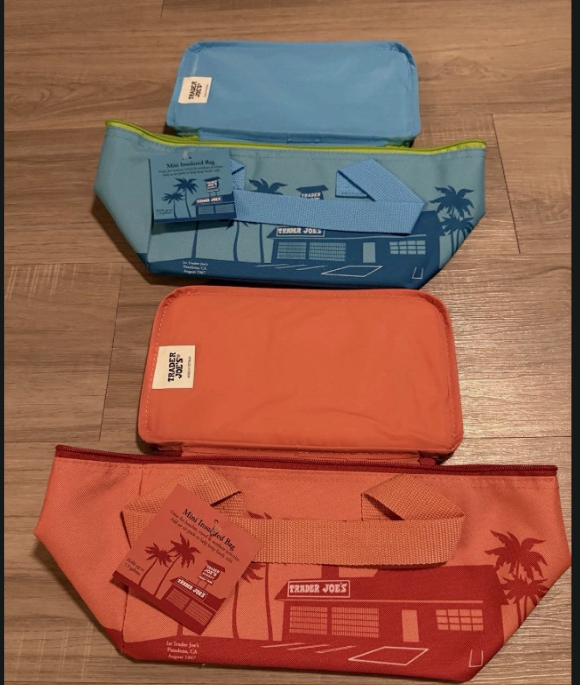 Trader Joe’s NEW WITH TAGS Mini Insulated Blue and Peach Coolers Set!! Get Both!