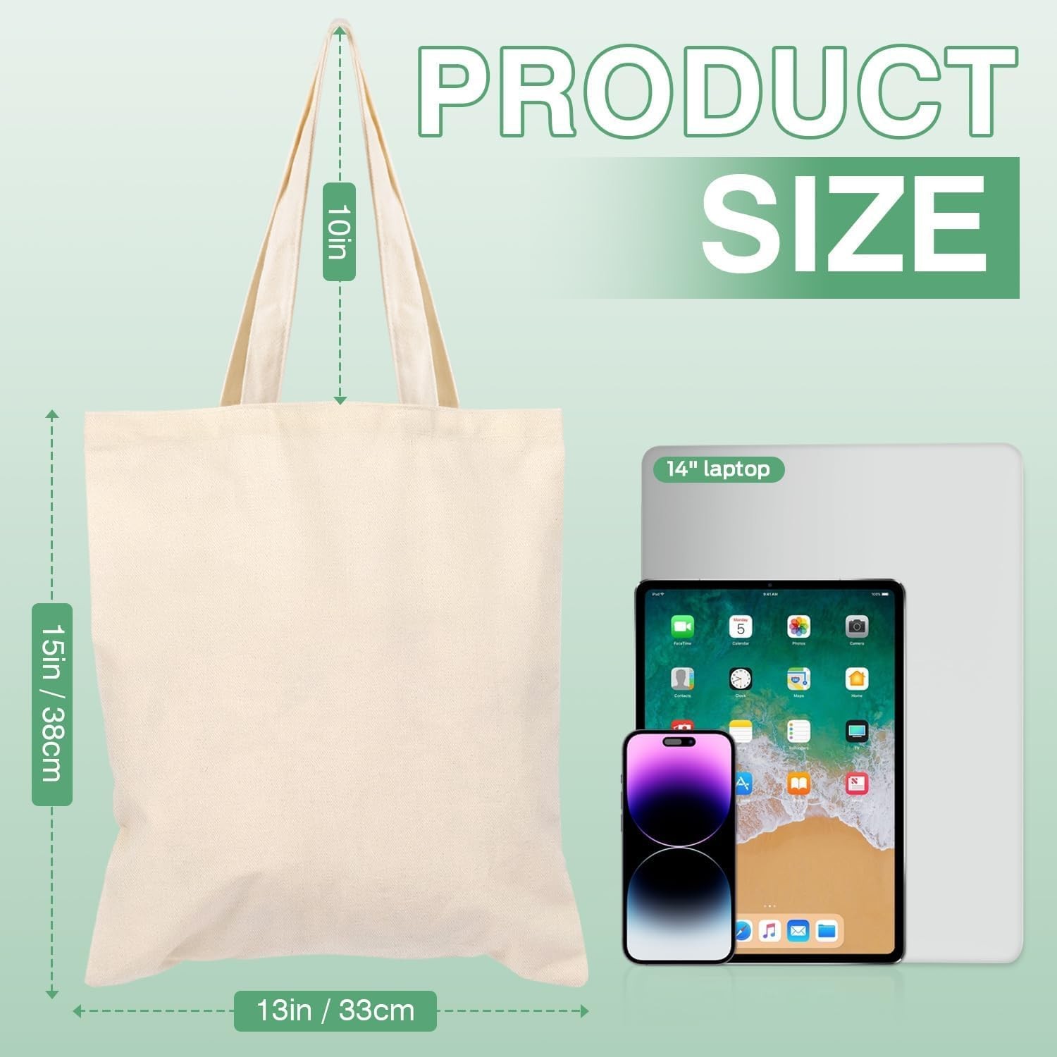 Canvas Tote Bag Bulk for DIY Projects, 13×15 Inches Tote Bags for Grocery