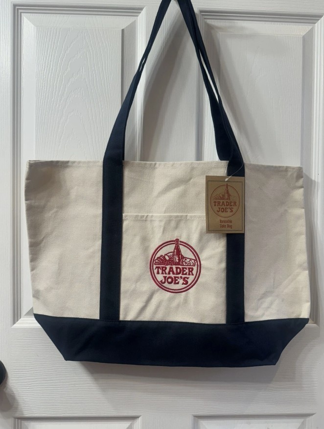 Trader Joe’s Reusable Canvas Eco Tote Bag Heavy Duty Bag Blue White Brand NEW🔥