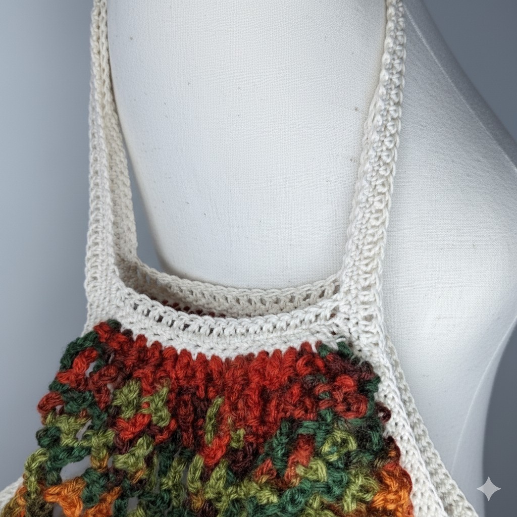 Handmade Camo Farmers Market Bag Crochet French Net Sack Cotton Grocery Beach