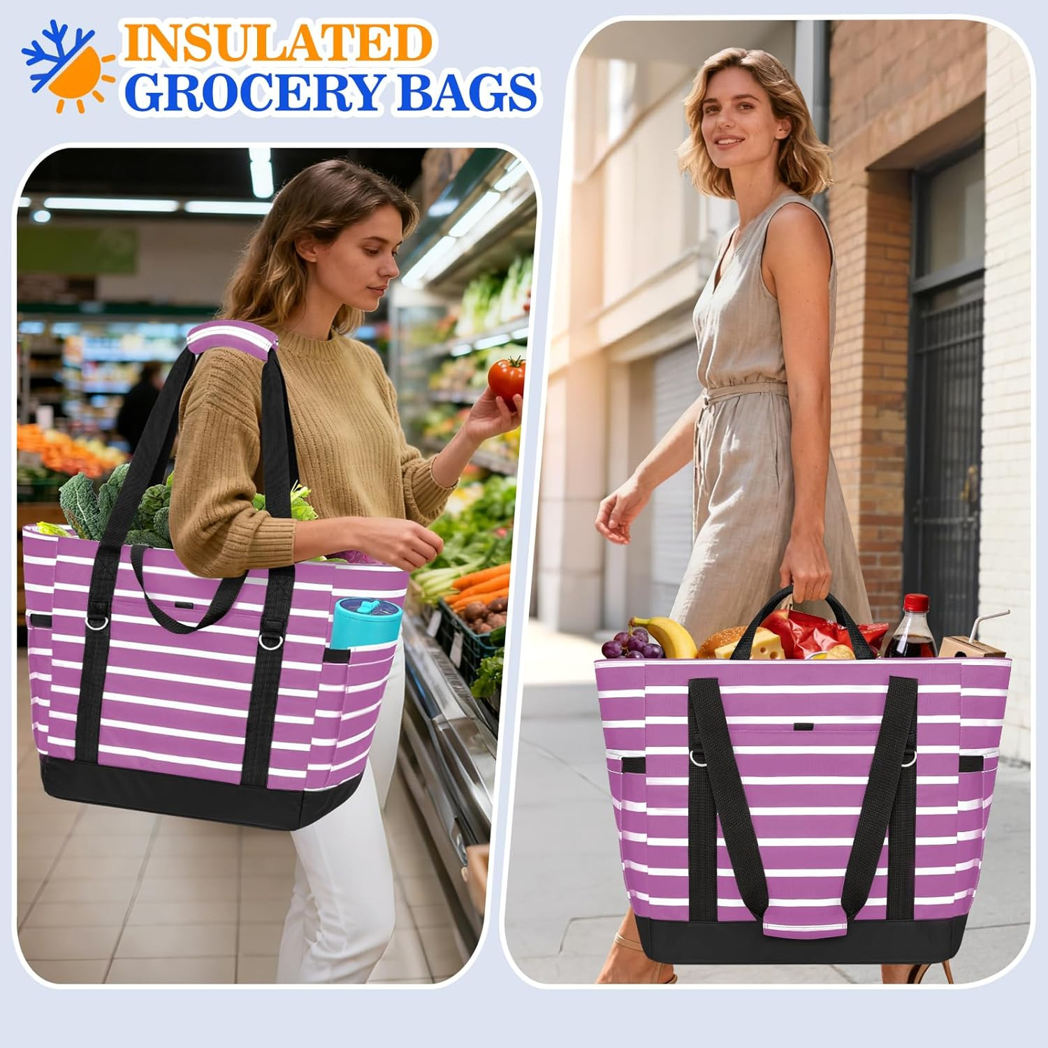 Soft Cooler Bag Insulated for Travel,Large Insulated Grocery Bags with Zippered