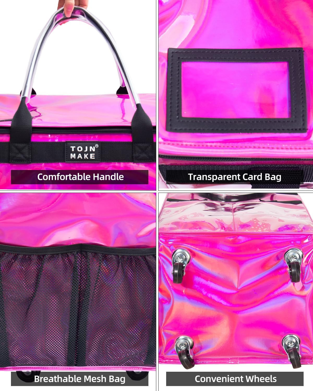 Glitter Red Heavy Duty Reusable Grocery Bag on Wheels with 8 Pockets