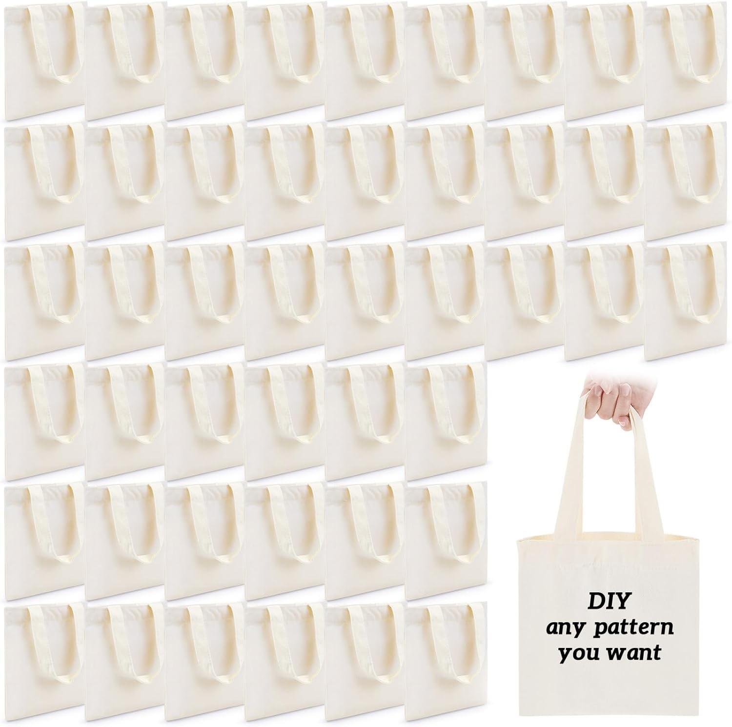 100 Pcs Mini Tote Bag Sublimation Blank Canvas Tote Bags Reusable for Grocery