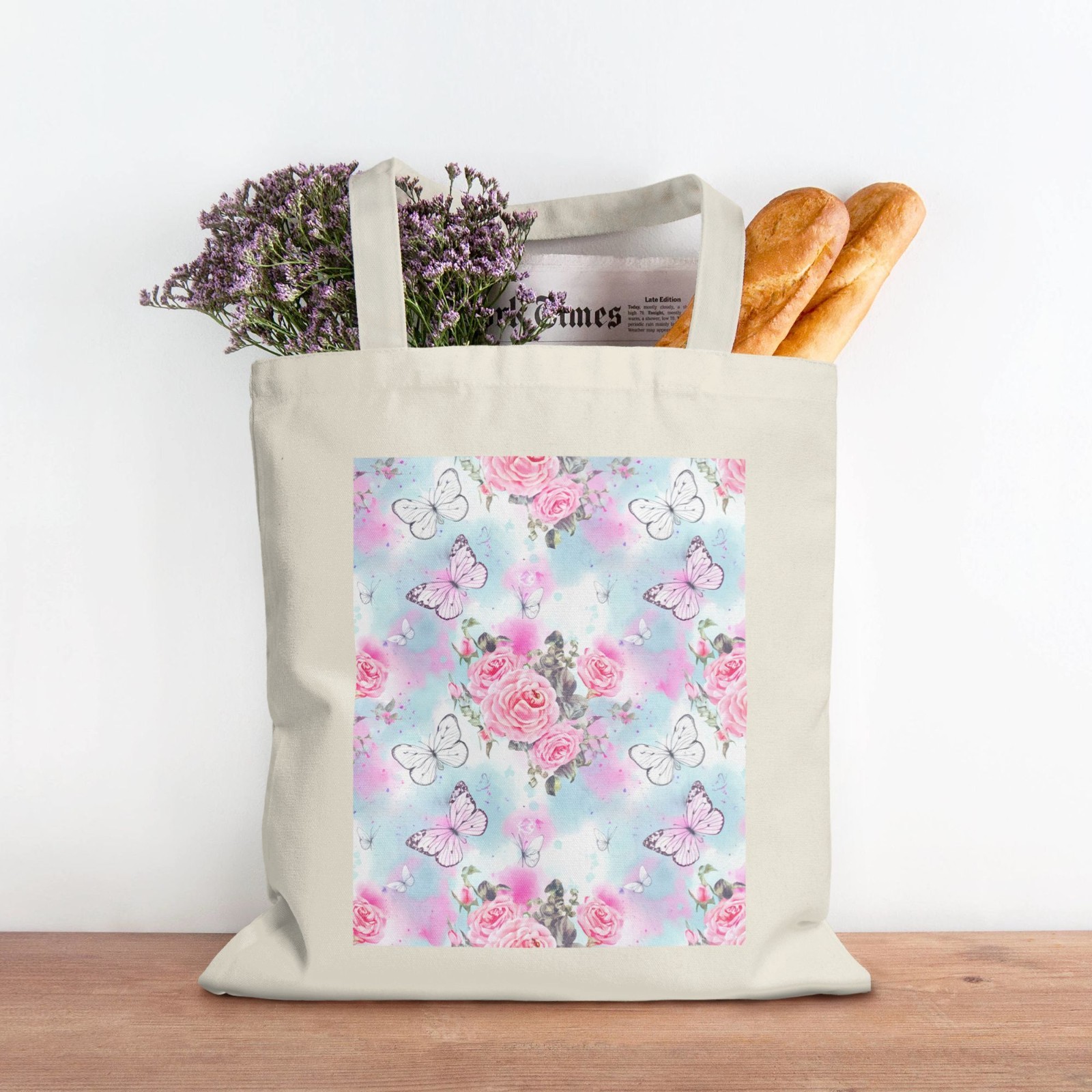 Watercolor Roses Large Canvas 14×16 Inches Ivory White Shopping Bags