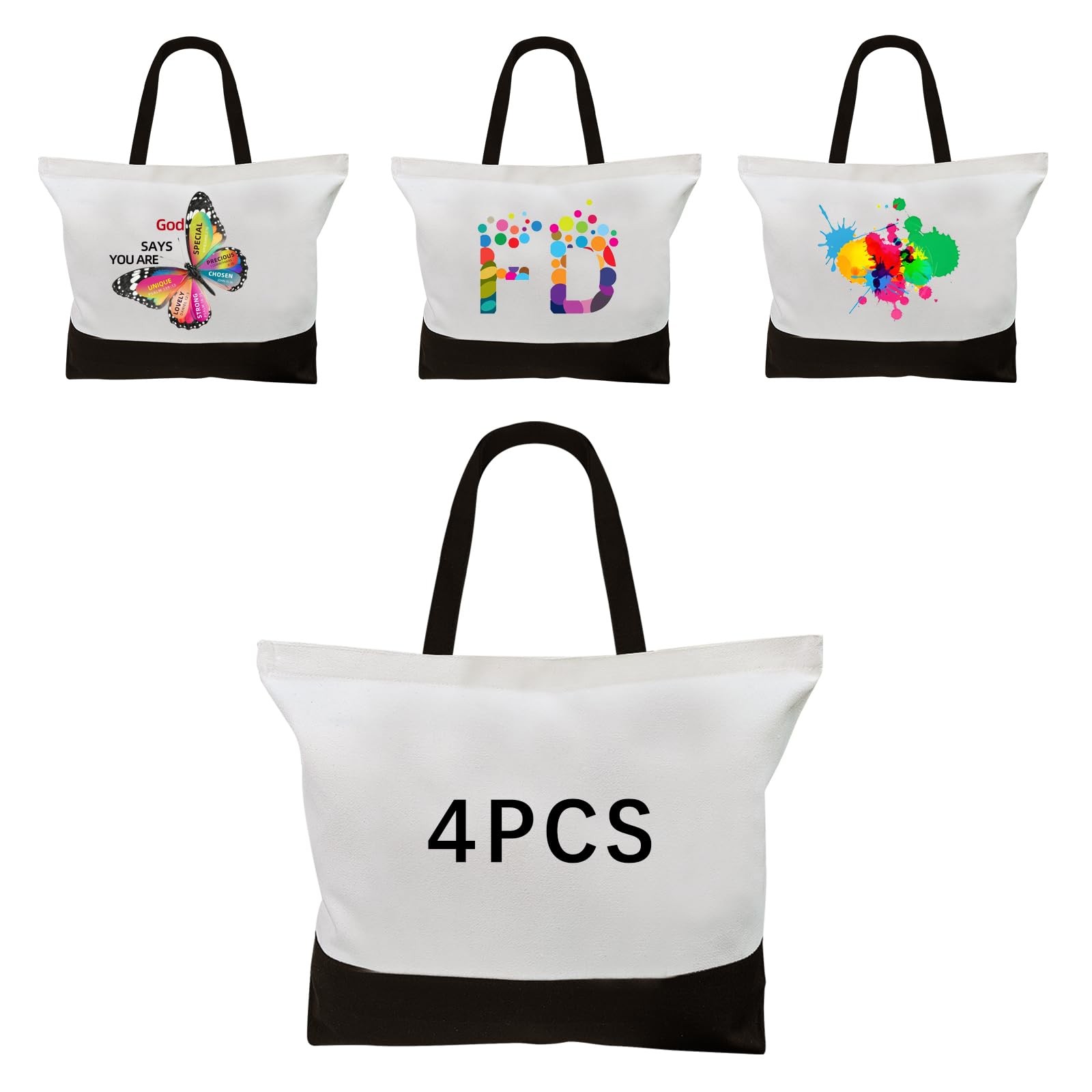 4 Pack Large Canvas Tote Bags Bulk,blank canvas grocery bags reusable shoppin…