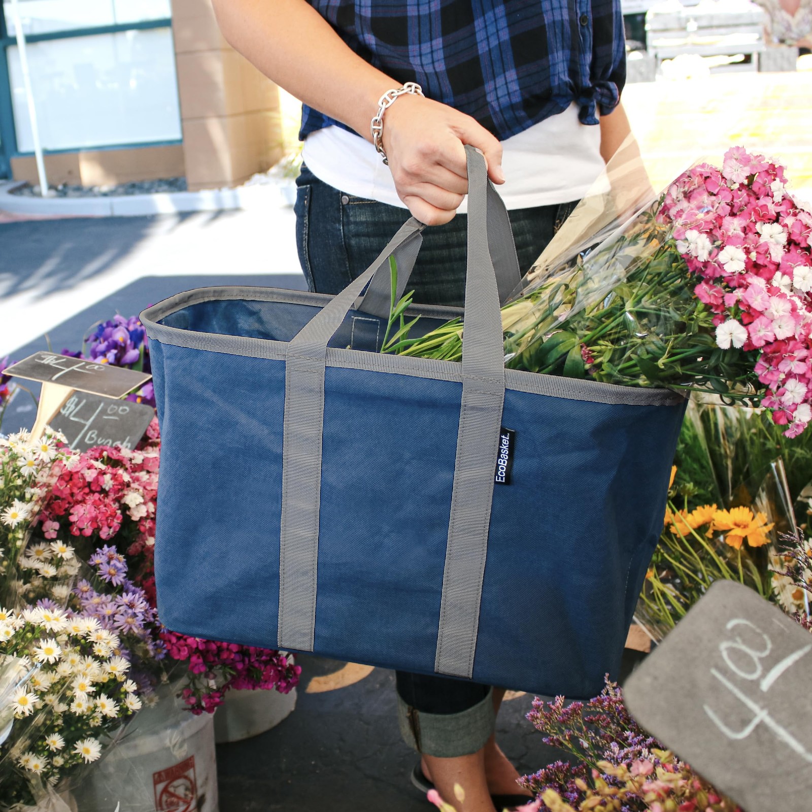 EcoBasket 30L Collapsible Tote Basket – Reusable Grocery Tote That Stands Upr…