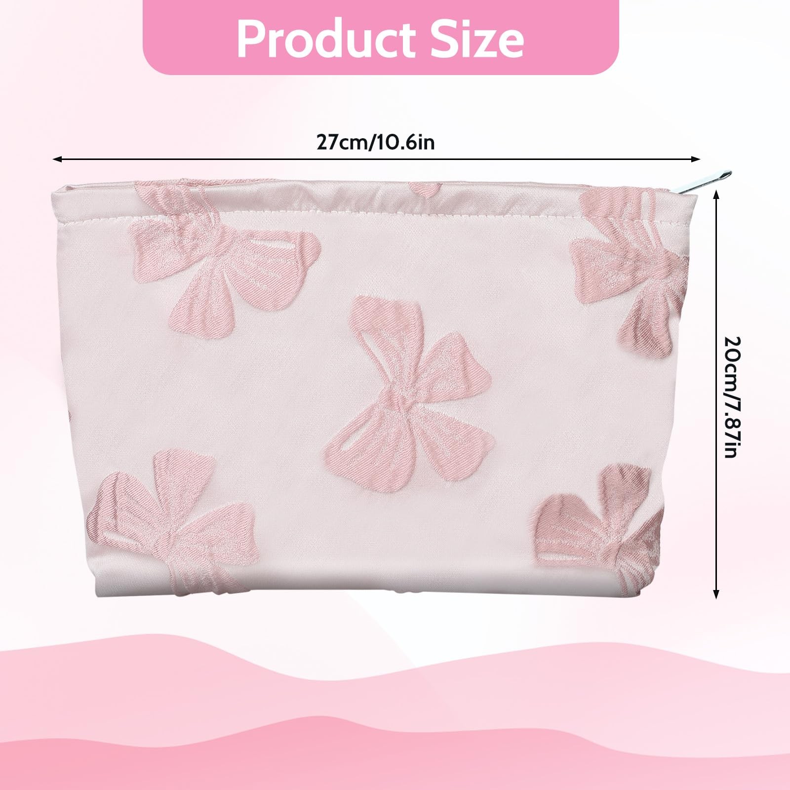 Makeup Bag Large Capacity Elegant Bow Preppy Cosmetic Aesthetic Pink
