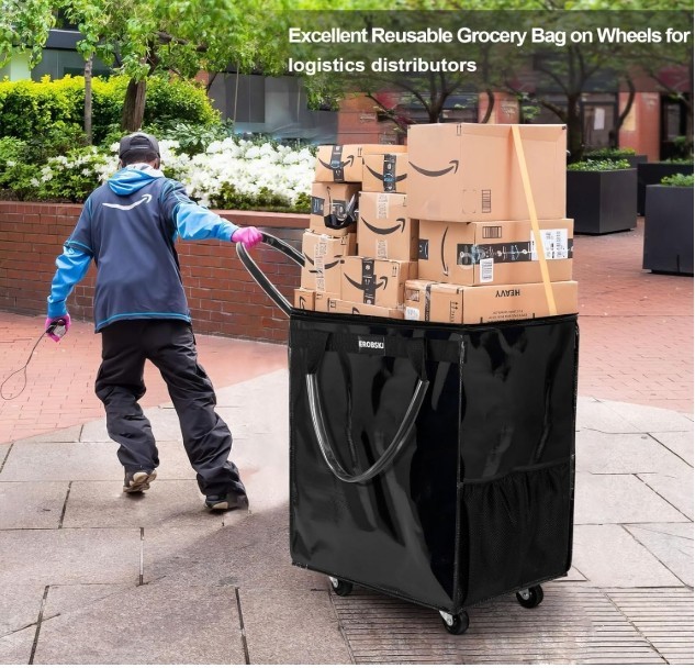 EROBSKJ Large Rolling Grocery Bag w/ 5 Wheels 76lb Capacity Foldable Black