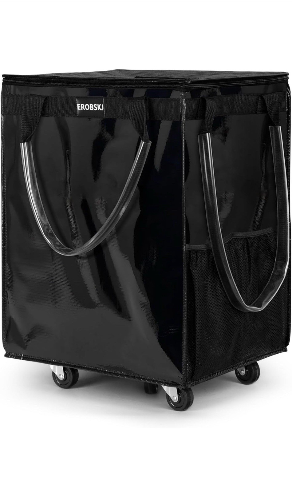 (Medium, Black) Reusable Grocery Bag on Wheels, 70L Foldable Rolling Tote, 66Lbs