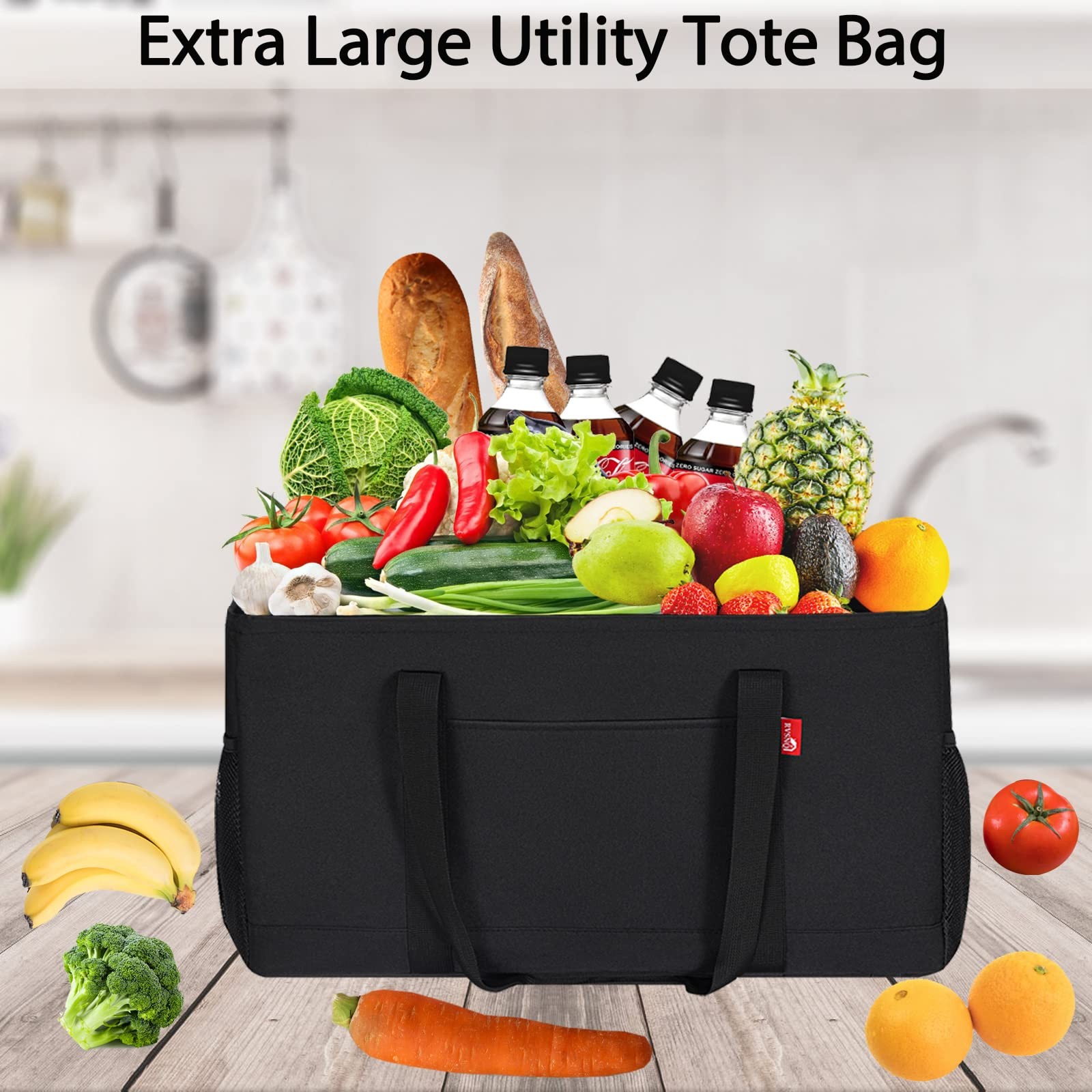 Extra Large Utility Tote Bag, Foldable Reusable Grocery Bags with Metal Wire …