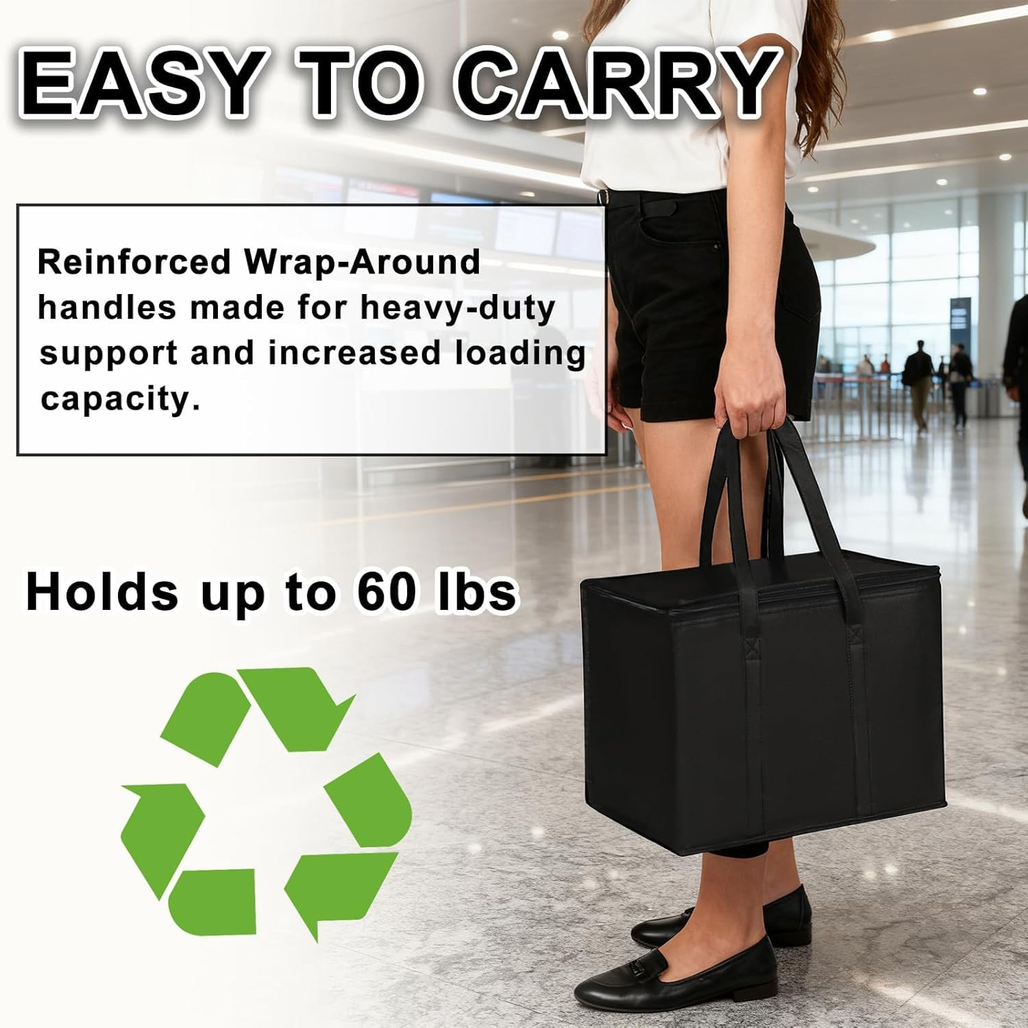 JNYONG 2 Pack Insulated Reusable Grocery Shopping Bags with Zippered Top,Food De