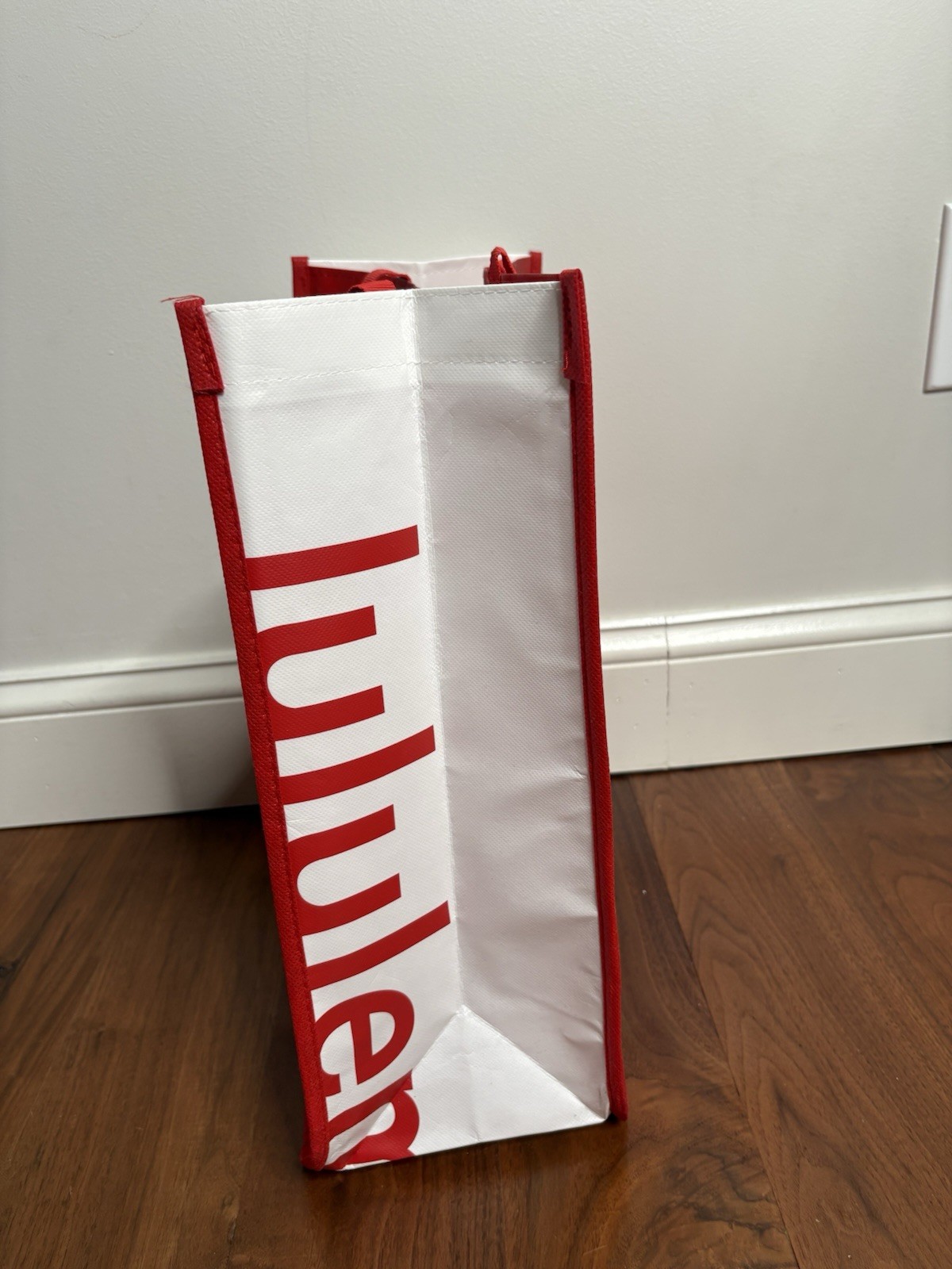 Lululemon Reusable Shopping Bag Large Red And White Logo