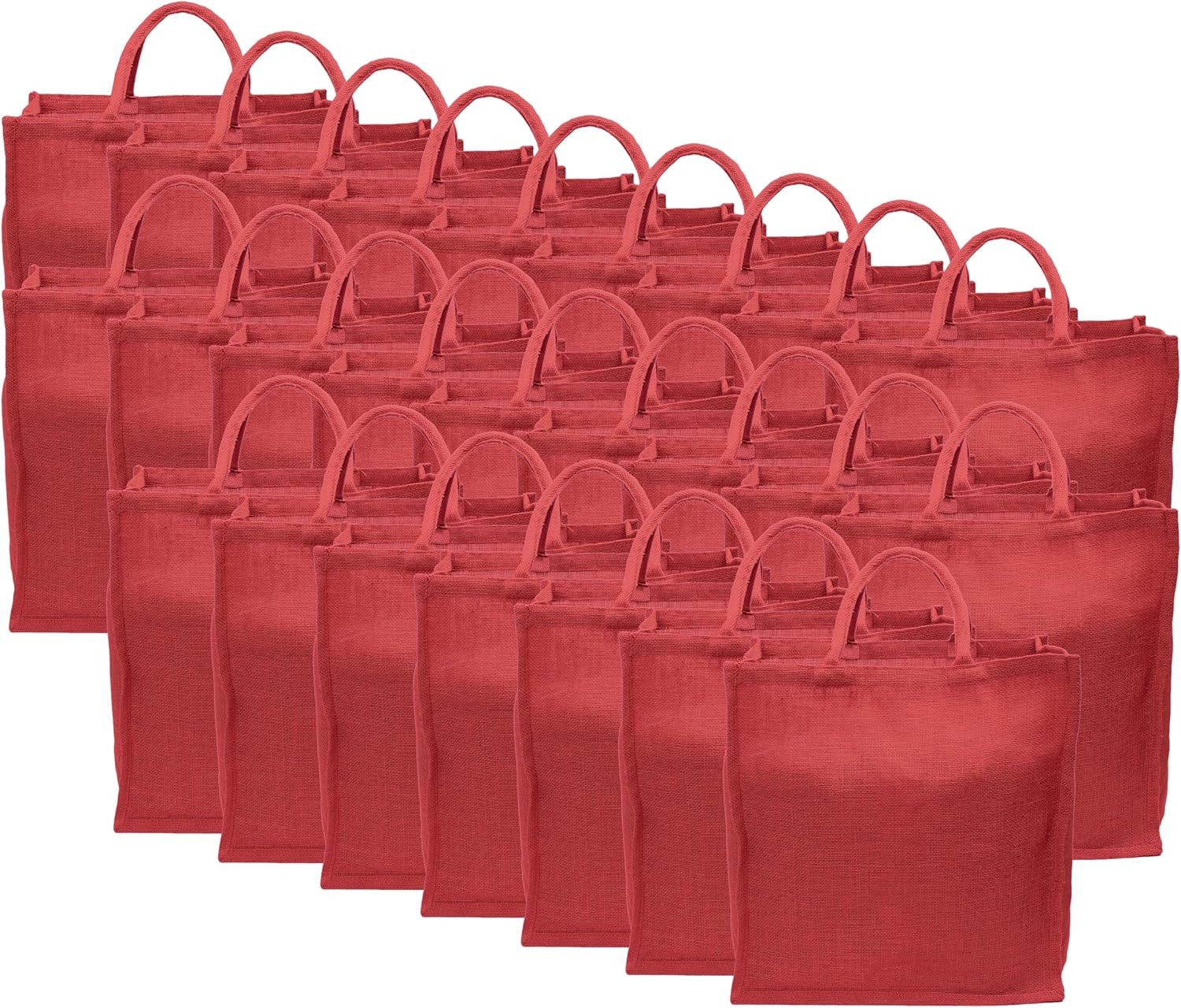 Red Jute Burlap Shopping Bags – 25 Pack – 16″ x 17″ x 8″ – Reusable Travel Tote