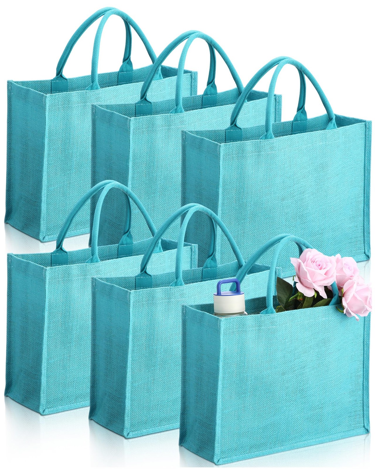 6 Pcs Burlap Tote Bags with Handles, Jute Grocery Bags with Laminated Interio…