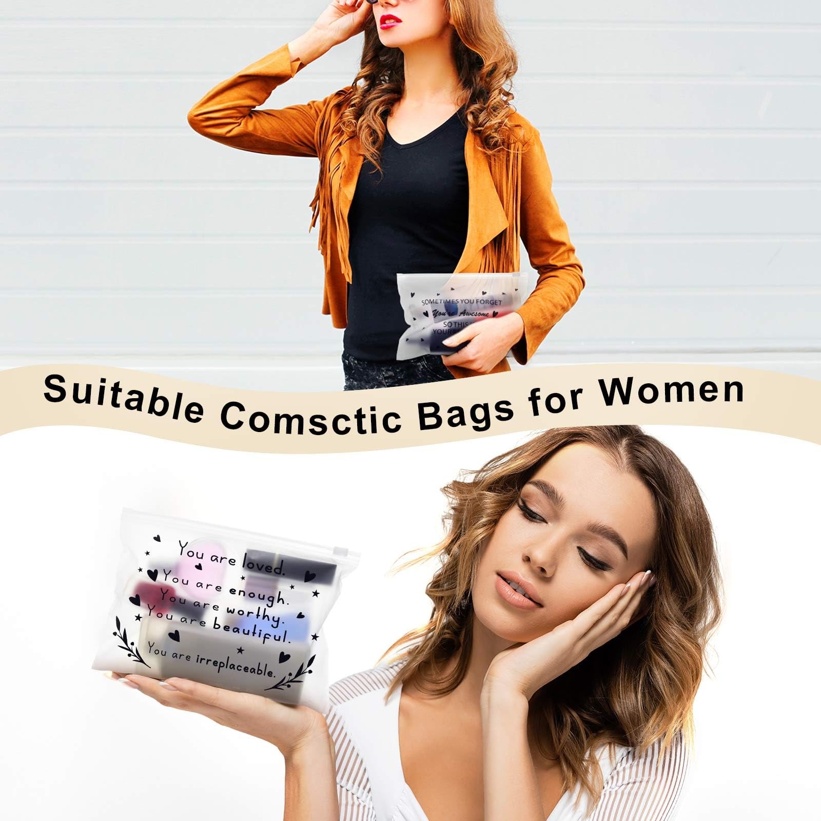 Sotiff 60 Pcs Makeup Bags Bulk Cosmetic Bag for Women 8 x 6 Inch, white