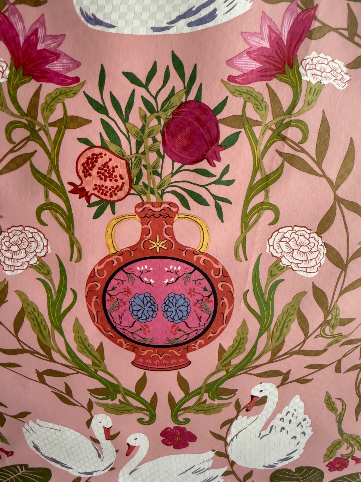 MARSHALLS REUSABLE LARGE TOTE SHOPPING BAG 20″ X 18″ SWAN LOTUS FLOWERS PINK NEW