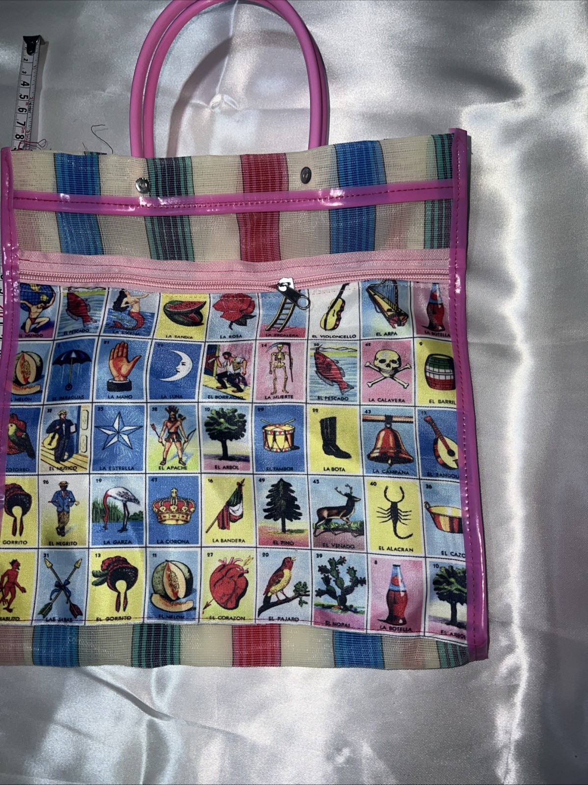 Loteria Reusable Mexican Market Mesh Bag Tote Bolsa De Mercado 16” Pink NWOT