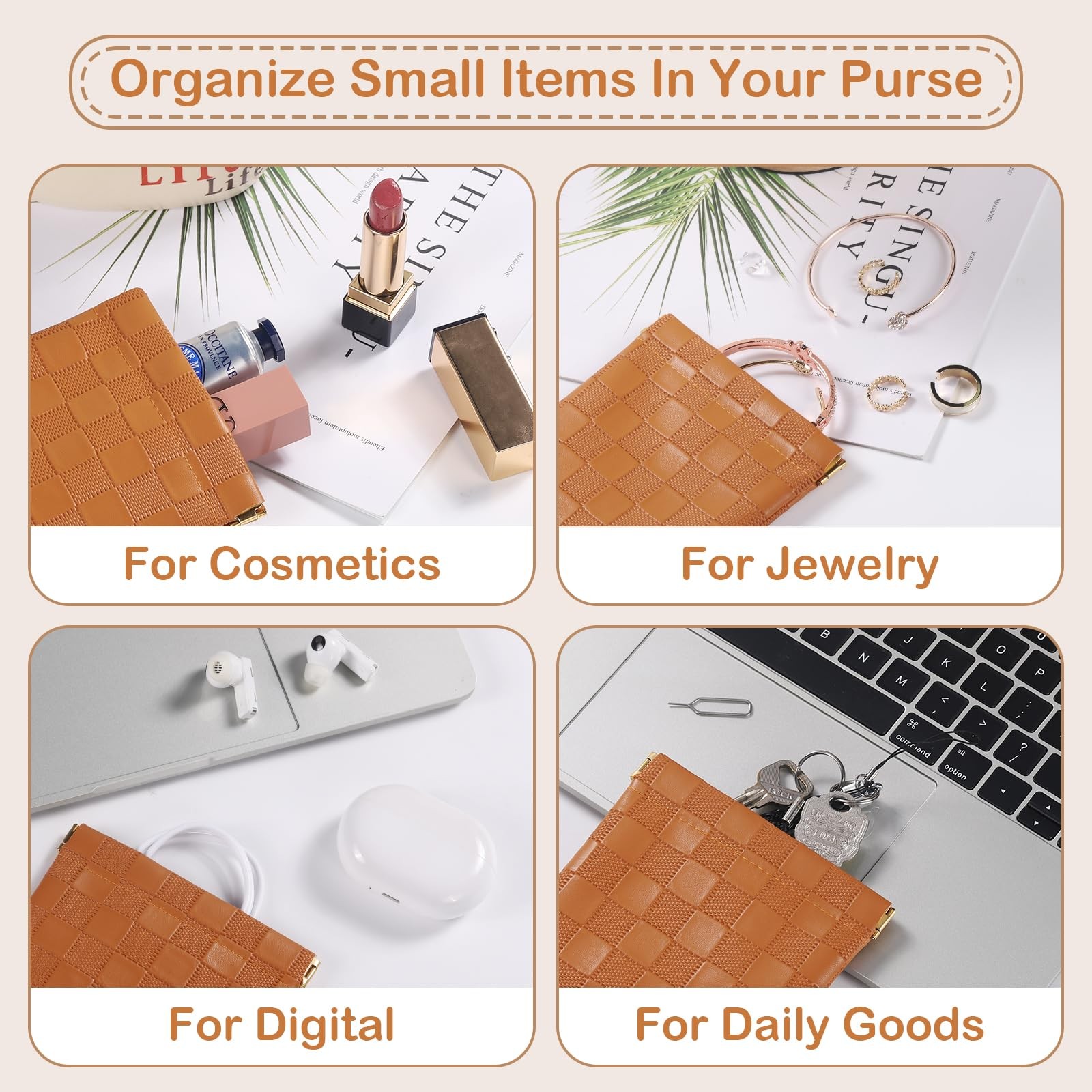 Sightor 2PCS Small Makeup Bag for Purse, Mini Cosmetic Brown, Beige