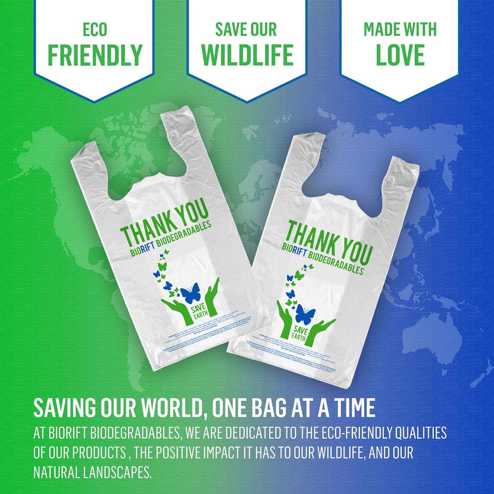 BioRift 1000ct Biodegradable T-Shirt Bags | Durable Eco-Friendly Grocery Bags