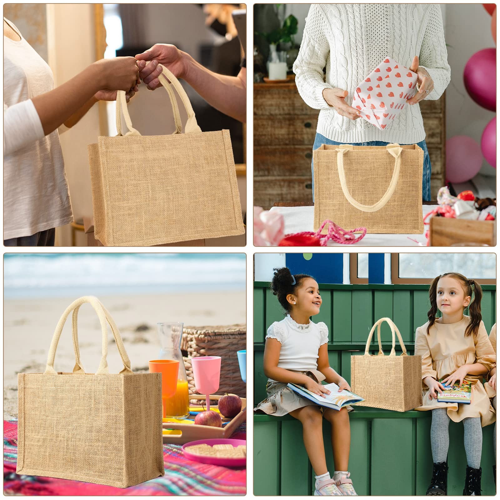 Segarty Burlap Tote Bags, 6 Pcs Small Natural Jute Reusable Gift Favors Bag w…