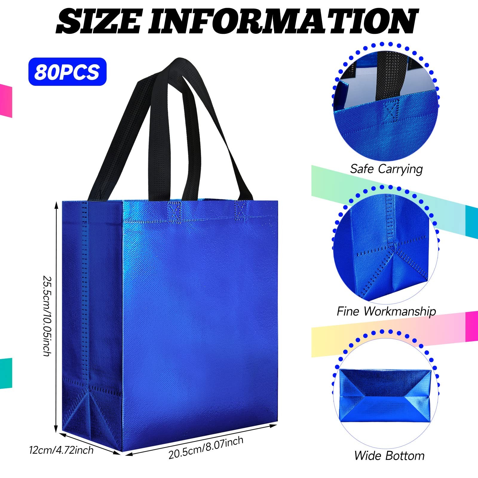 80 Pieces Gift Bags Set Reusable Glossy Grocery Tote with Handle Gift Bags fo…