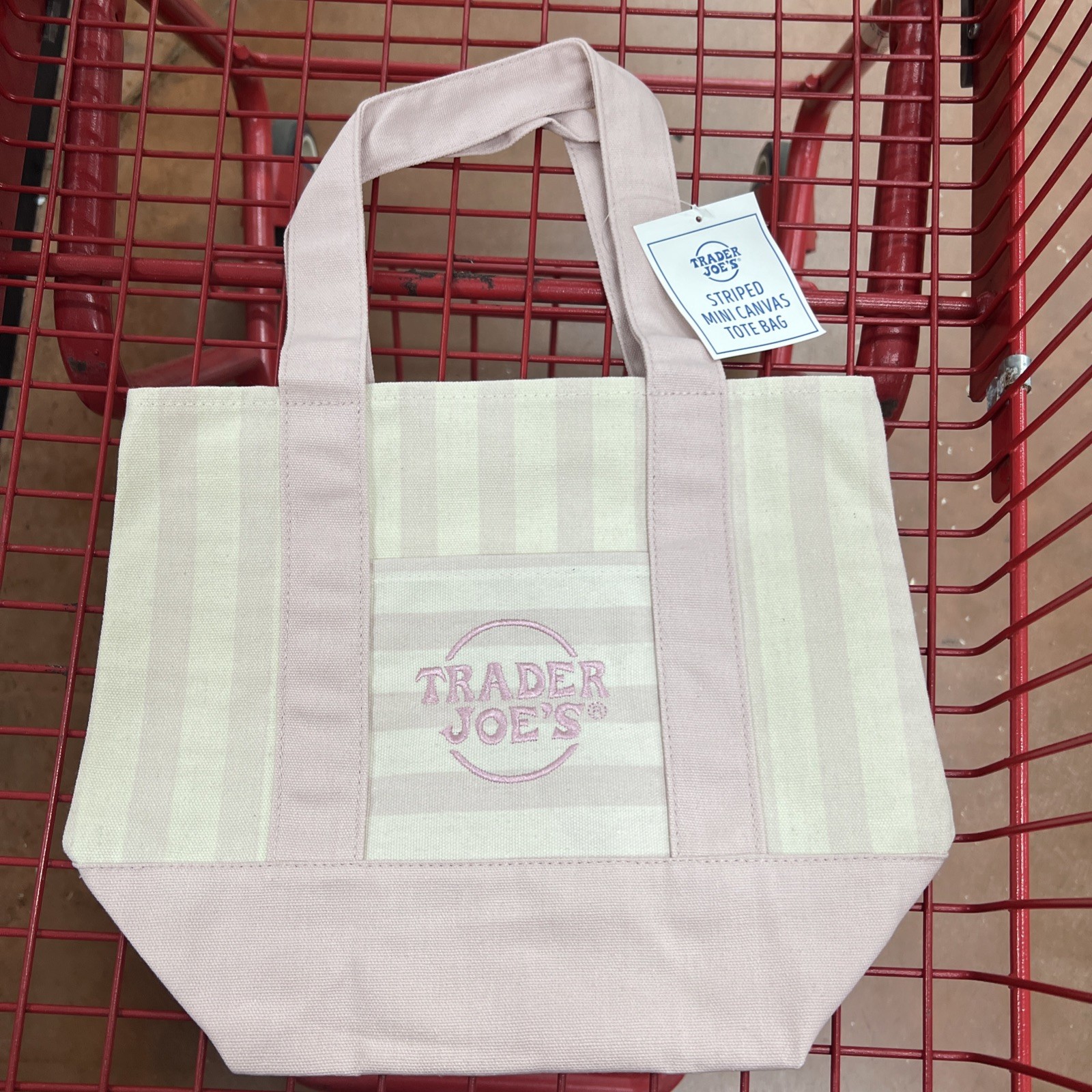 Trader Joe’s Mini Canvas Tote Bag Pink Pastel Stripes