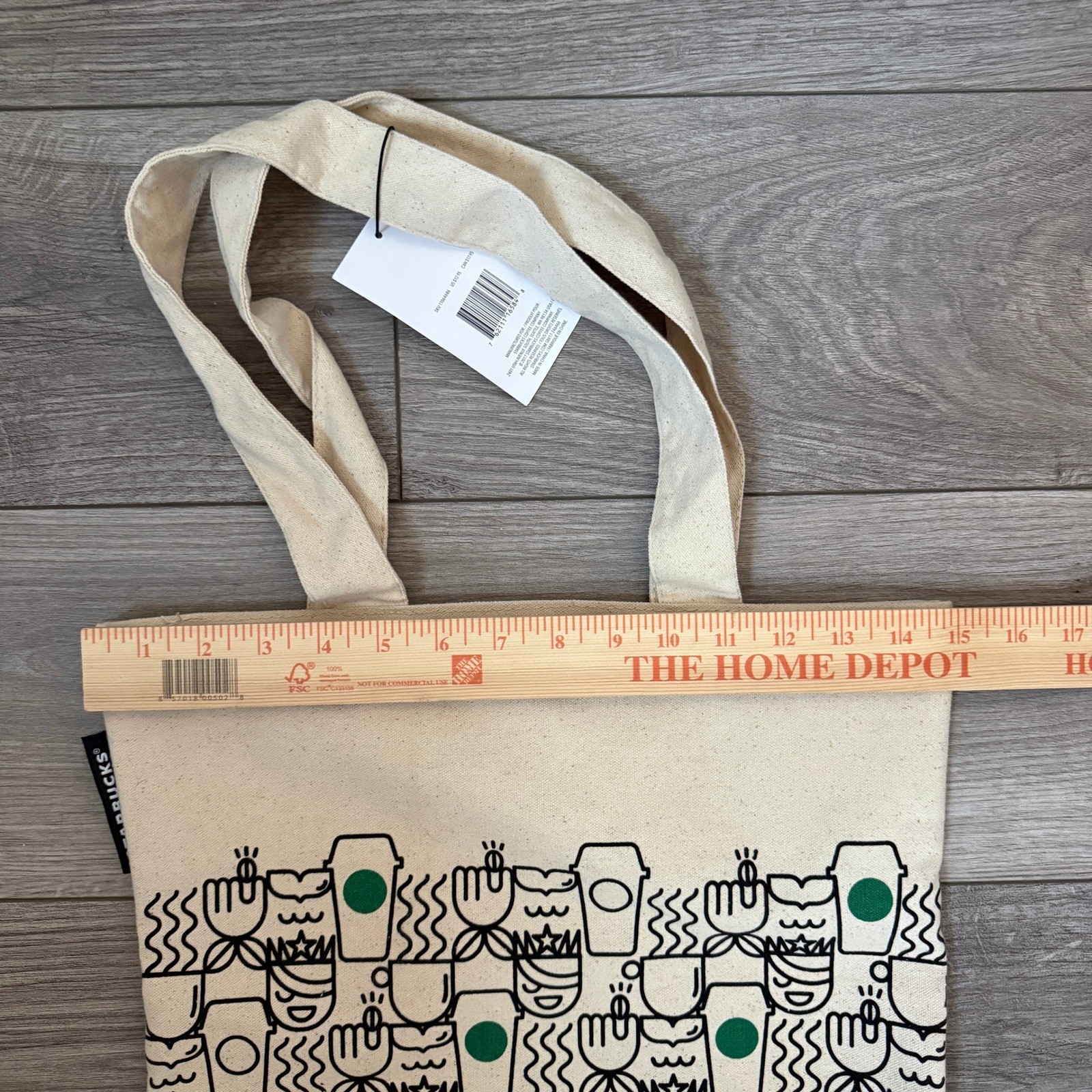 Starbucks Canvas Travel Tote Bag Cream Green Coffee Cup Doodle Print NWT 2017