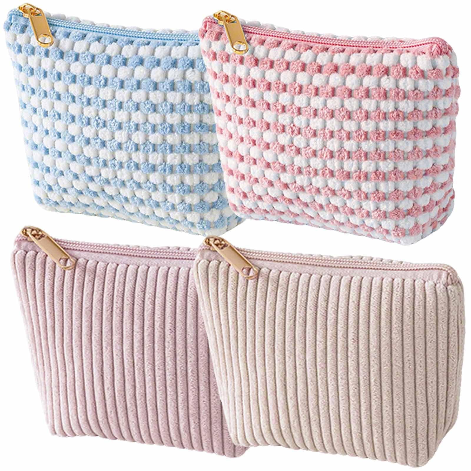Heogacinlia 4 PCS Corduroy Cosmetic Bag Lattice Makeup Pink, blue, khaki