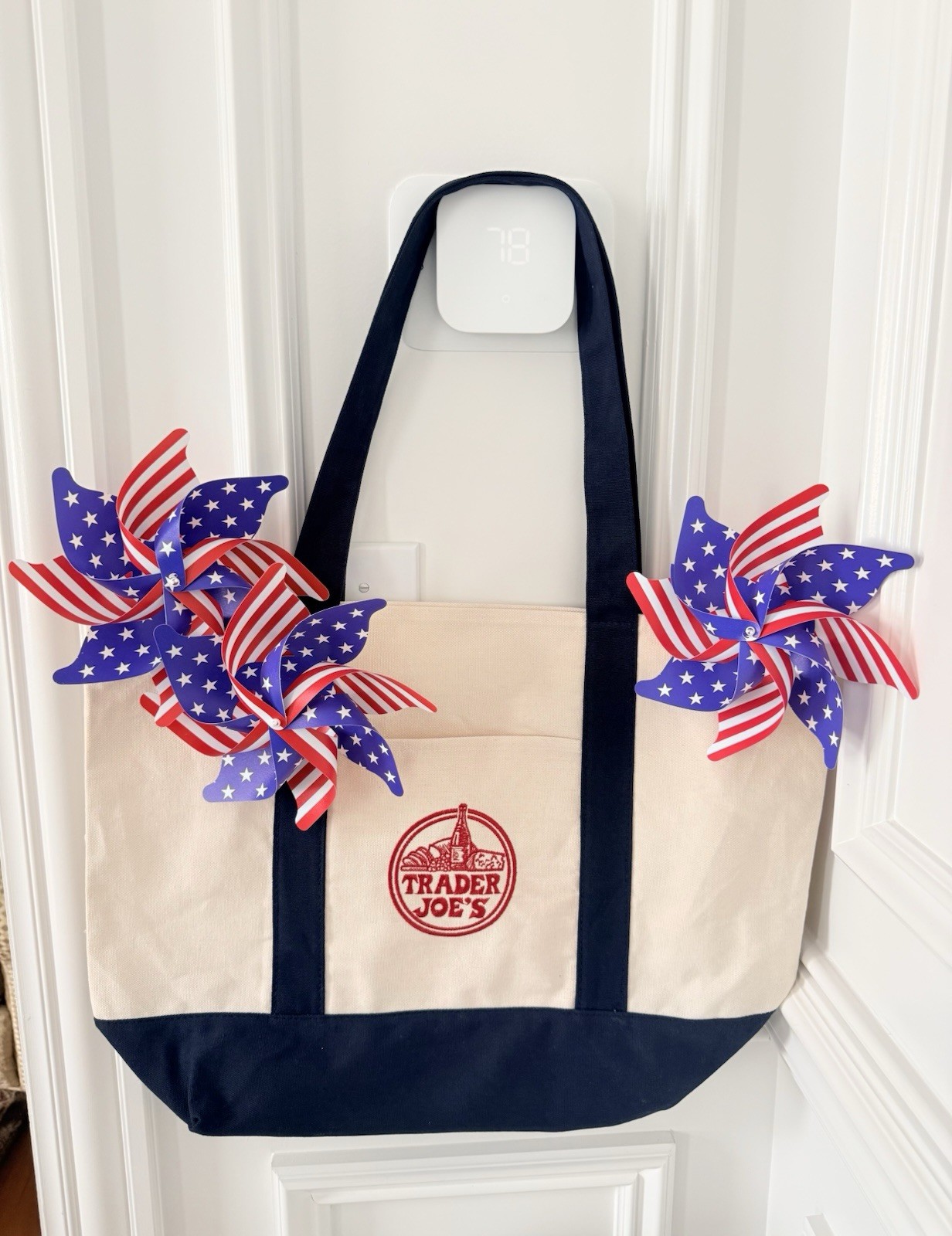 💙Trader Joe’s Canvas Tote Bag LARGE CLASSIC NAVY BLUE NWT 🚚 Ship Fast!