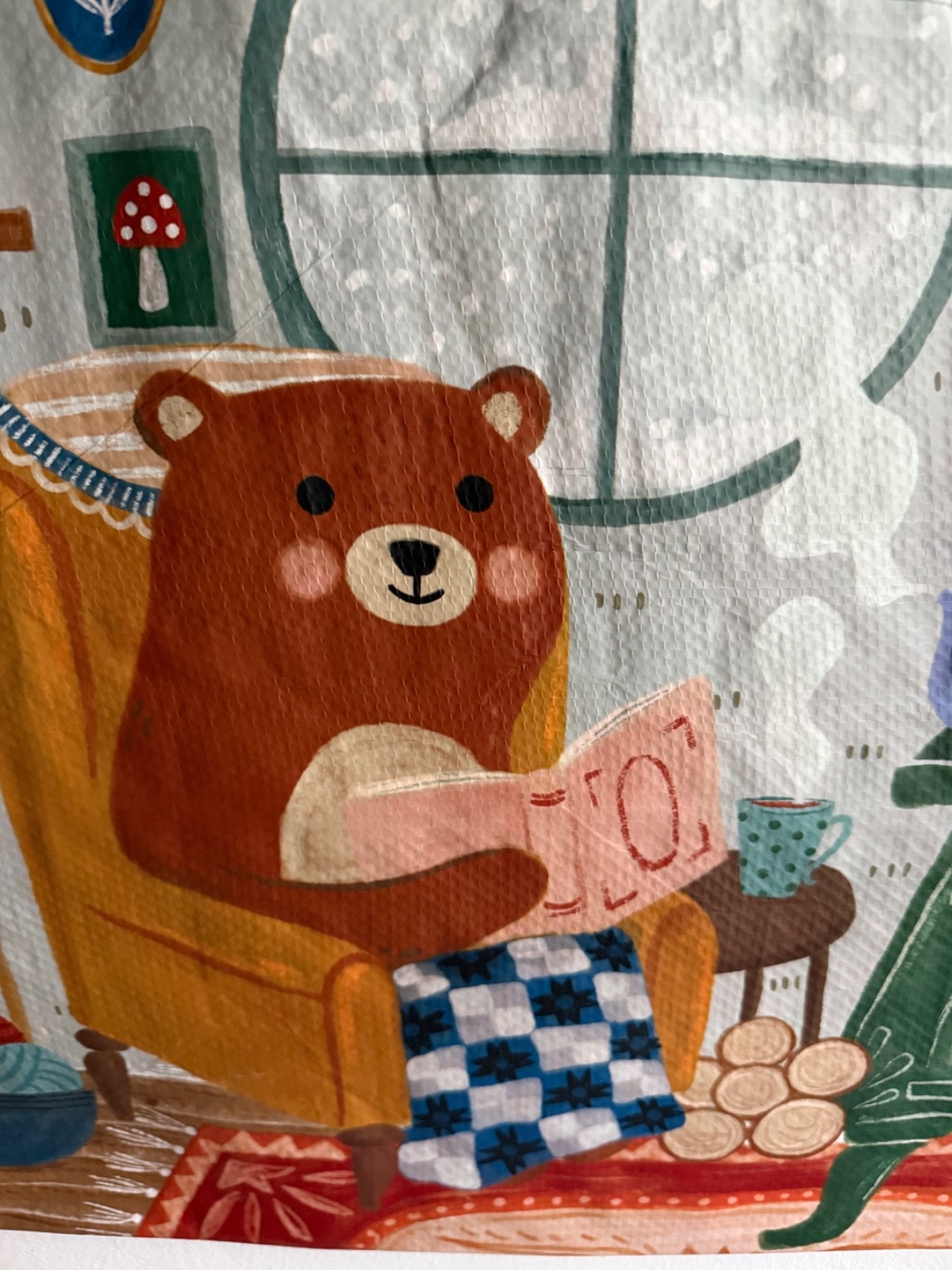 MARSHALLS LARGE TOTE SHOPPING BAG 20″ X 18″ COZY CABIN BEAR TEA BOOK CARTOON NEW