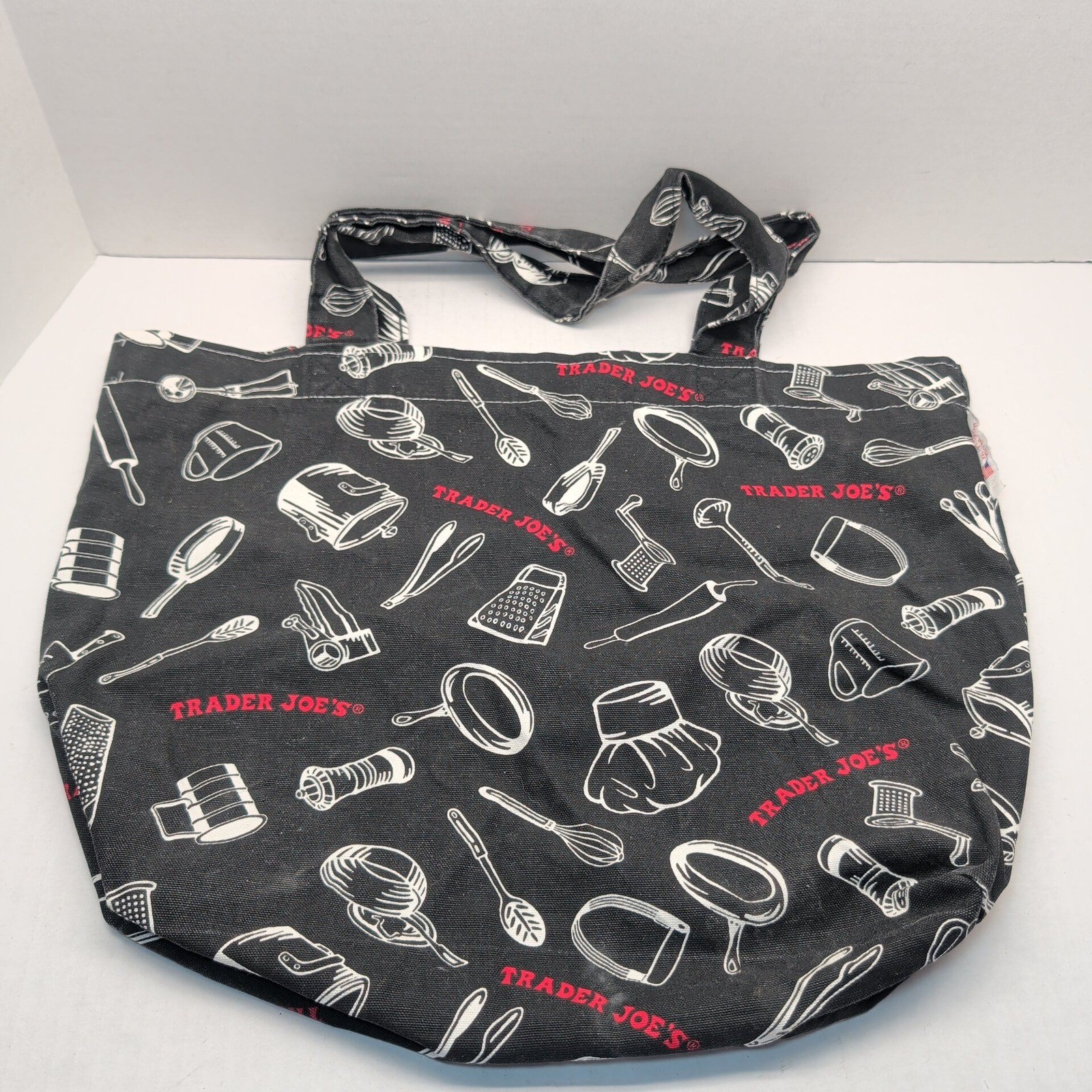 Trader Joe’s Kitchen Utensil Canvas Tote Bag Black Reusable Grocery Made in USA