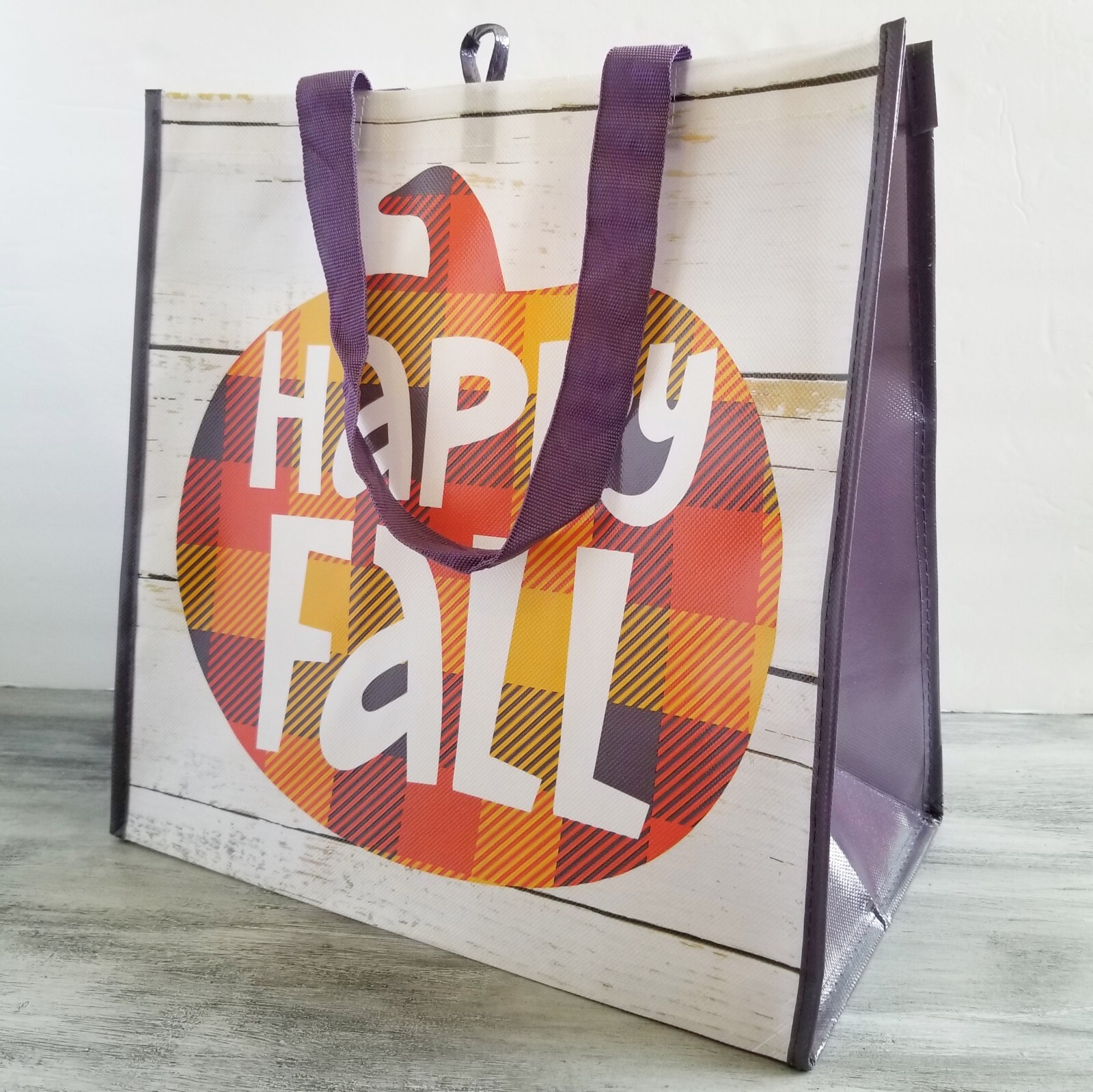 Reusable Shopping Grocery Tote Bags Happy Fall Buffalo Check Pumpkin 2 Set New