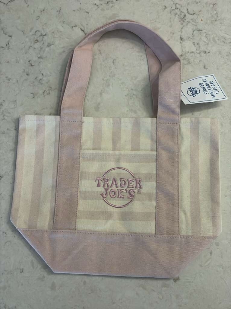 Trader Joe’s Canvas Mini Tote Bag Pink/White Striped 13x6x10 in New