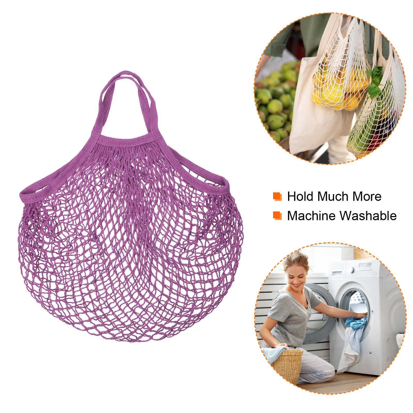 Cotton Mesh Bag, 15×13.8″ Mesh Net String Grocery Bags Dark Purple
