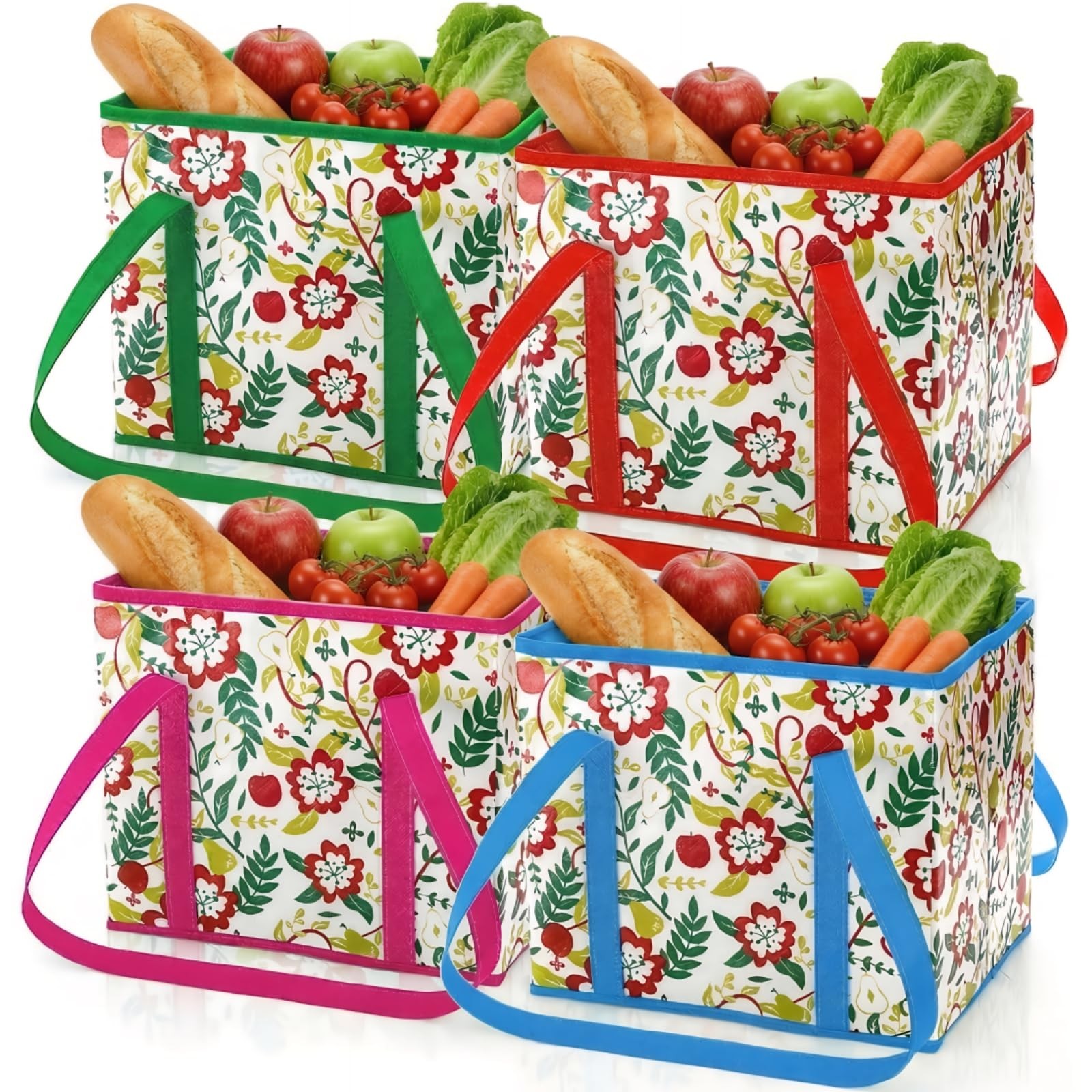 4 PCS Reusable Grocery Bags HeavyDuty Shopping Tote Car Organizer 50 Lbs