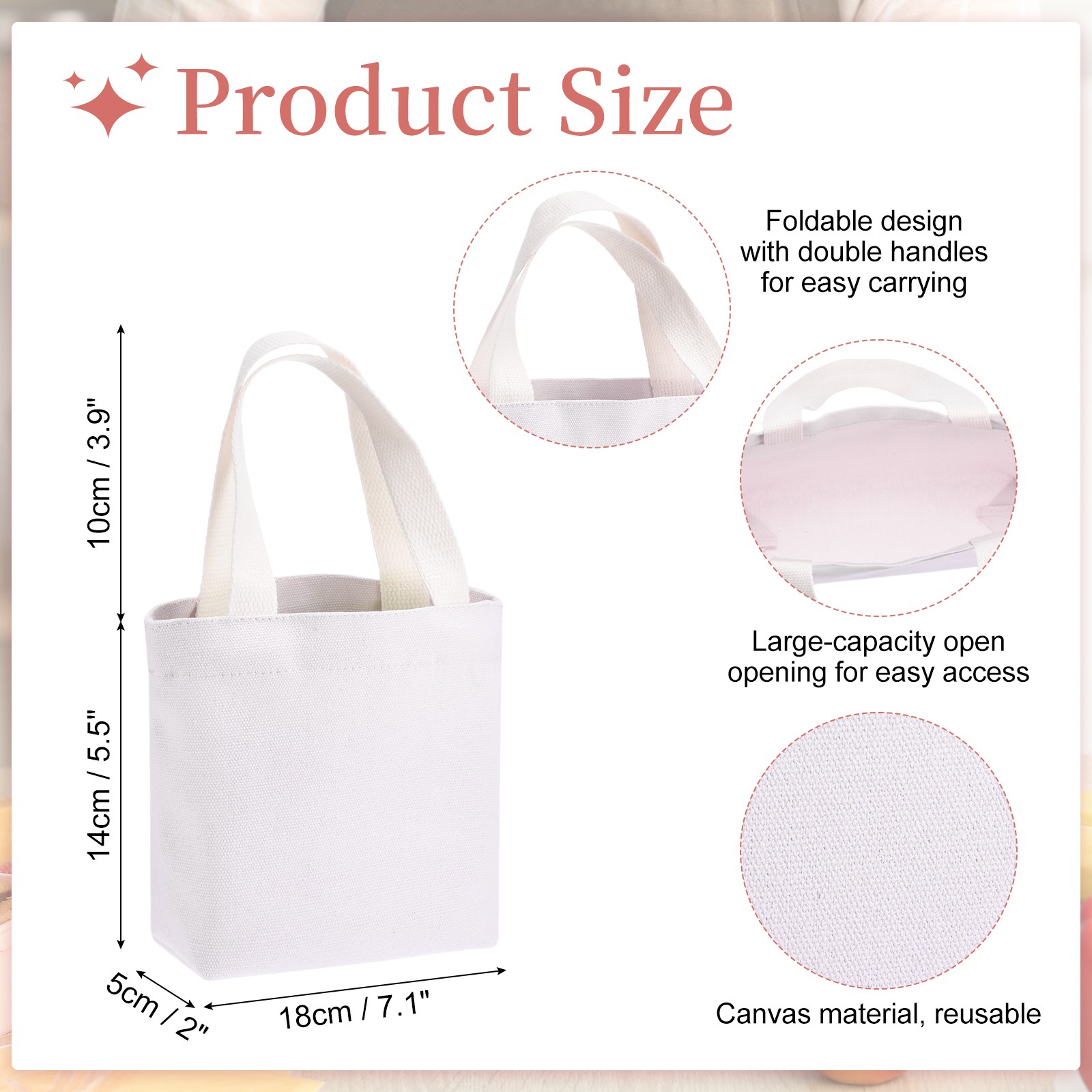 Canvas bag for women, 18x5x15 cm, light pink