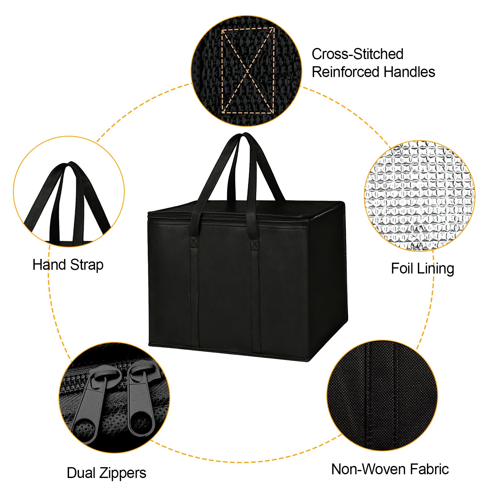 Extra Large Insulated Grocery Bag Foldable Cooler Tote Hot Food Delivery Camping