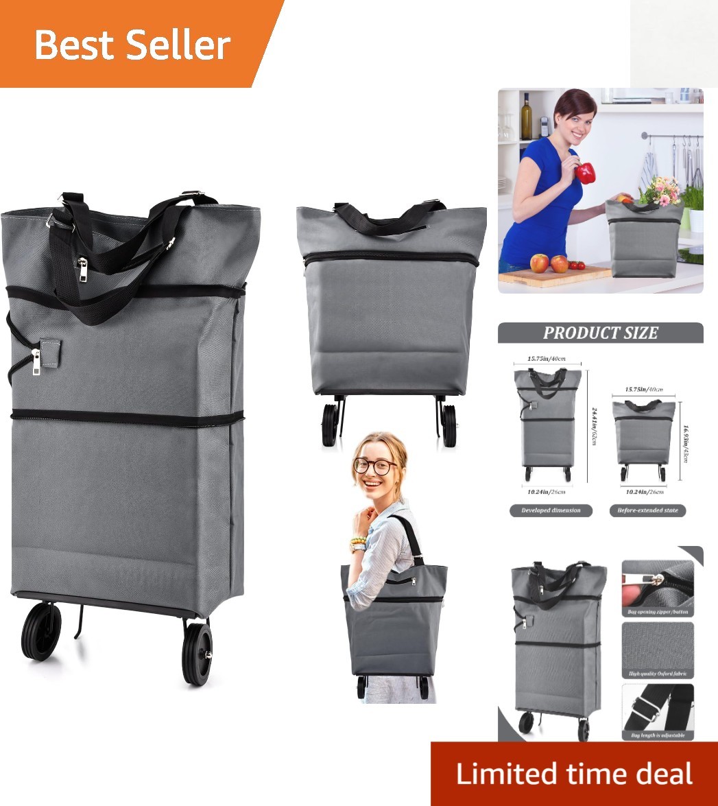 Collapsible Shopping Cart with 360° Swivel Wheels, Portable Folding Trolle-y …