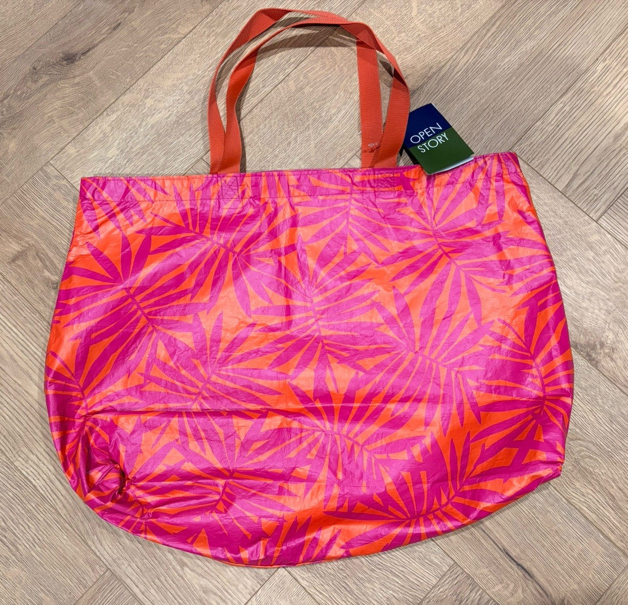 Water Resistant Reversible Pink Orange Tropical Tote Bag Target Open Story NWT