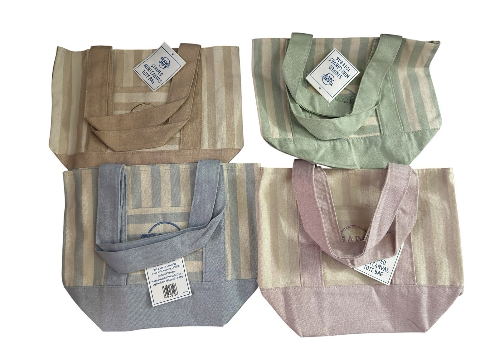 Trader Joe’s Mini Pastel Stripe Canvas Tote Bag Limited Edition Set Of 4