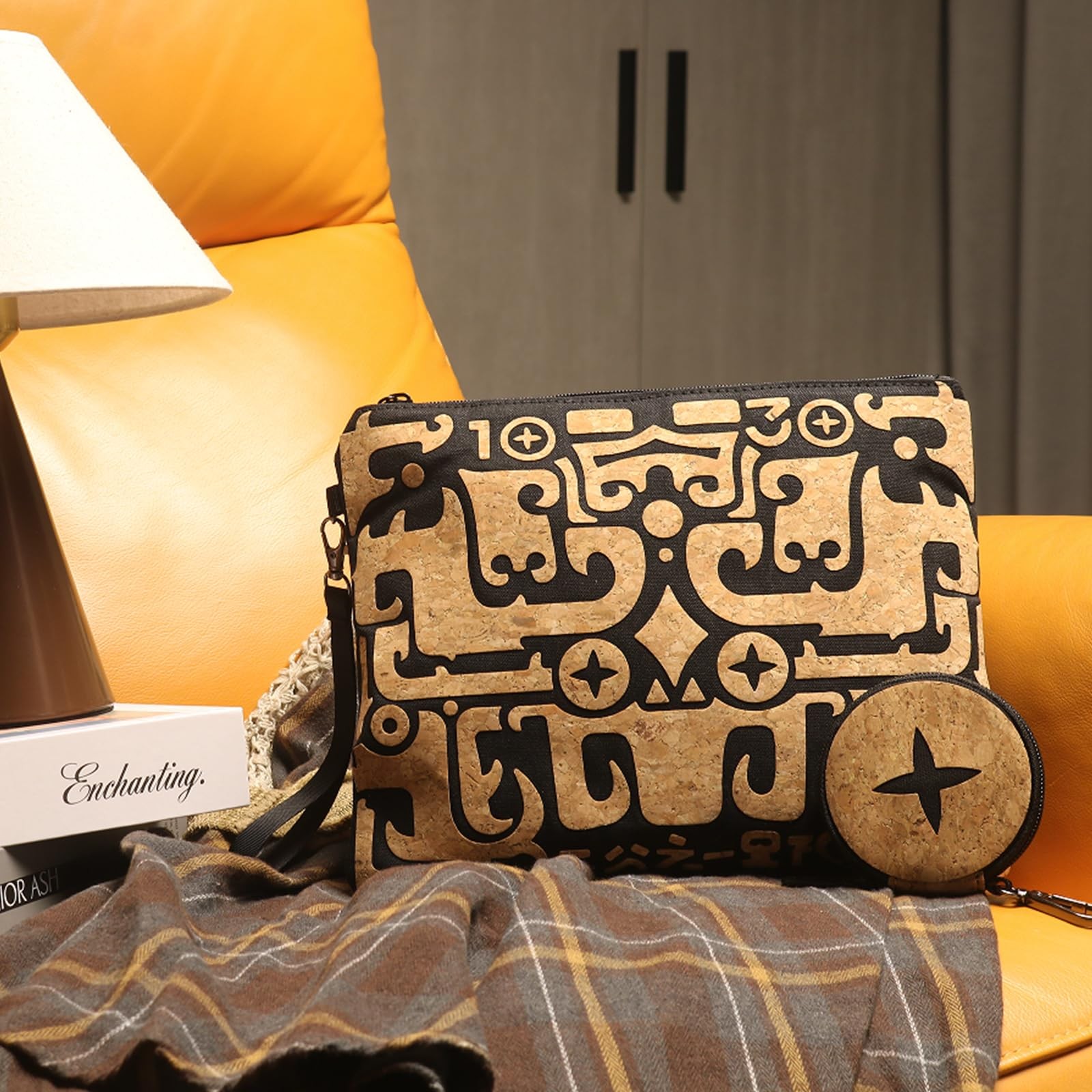 daaiurbags Wristlet Pouch Set 2-Piece for Women,Natural Cork Multicolor