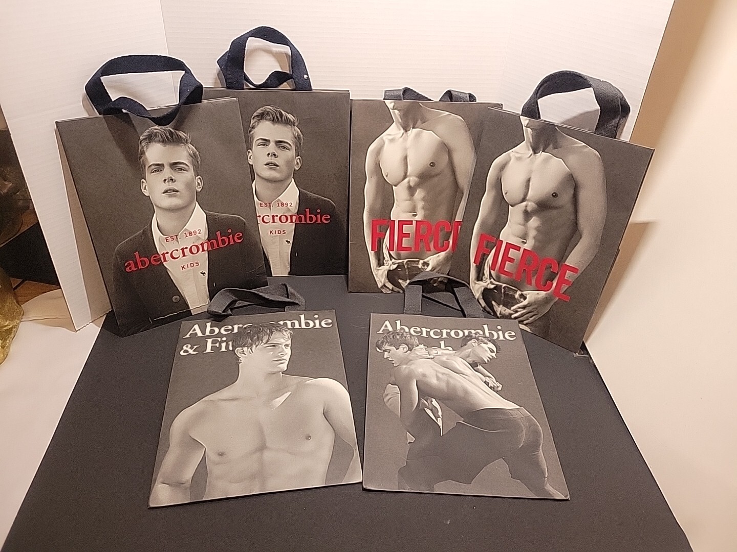 Set Of 6 Abercrombie & Fitch Shopping Bag Canvas Handles Model Photos