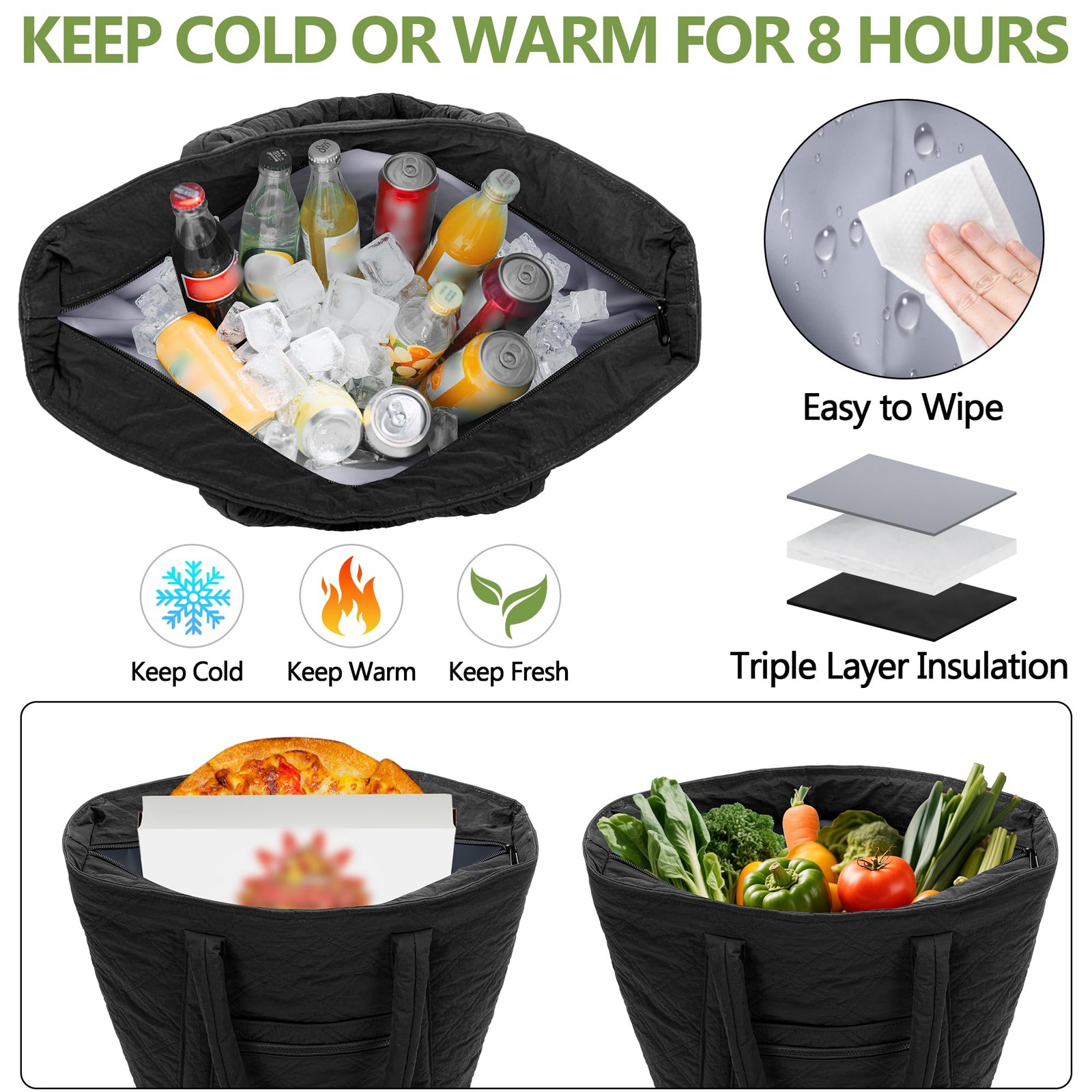 Fasrom Insulated Cooler Tote Bag Holds 30 Cans, Large Leakproof Grocery Bag