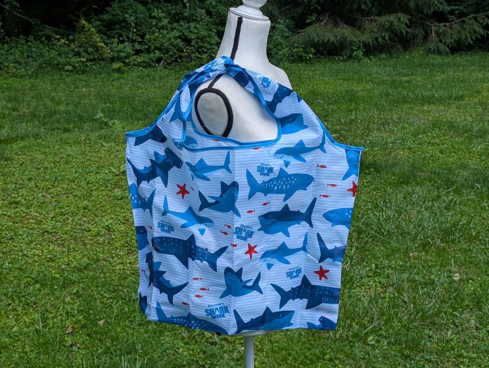 Shark Week Polyester Semi-sheer Canvas Reusable Shopping Beach Tote Bag 15×20