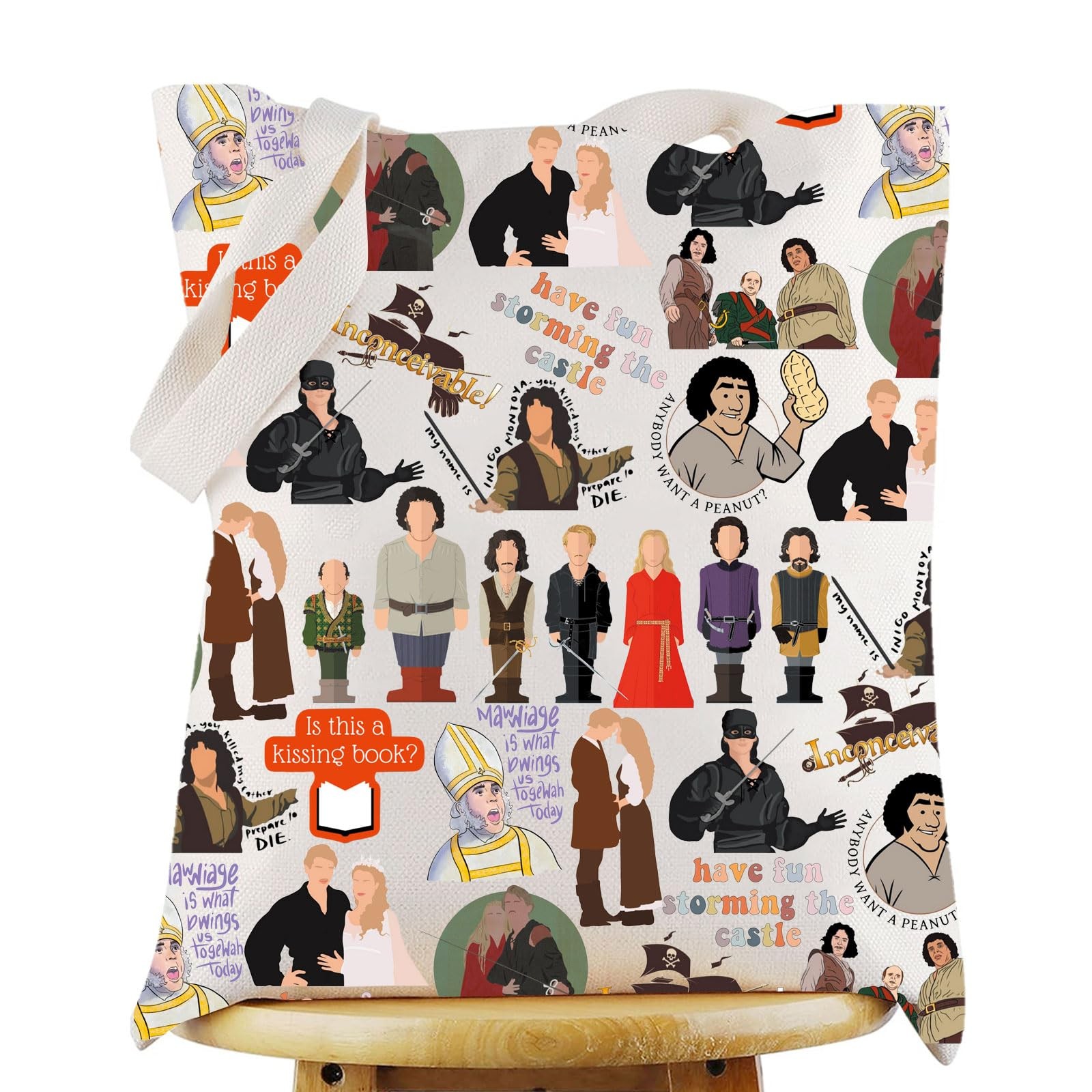 Princess & Westley Tote Bag 80s Movie Gift Humpudink Fans Reusable Grocery Ba…